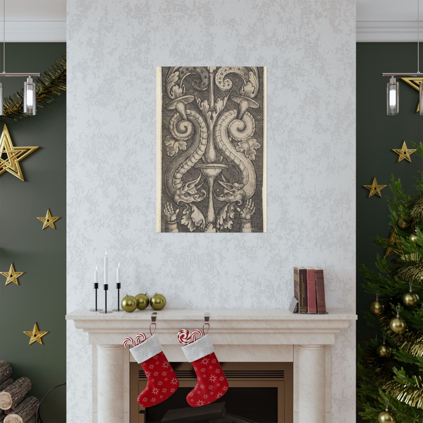 Vertical Panel with a Candelabrum Stemming from a Leaf-Faced Grostesque at Bottom High Quality Matte Wall Art Poster for Home, Office, Classroom
