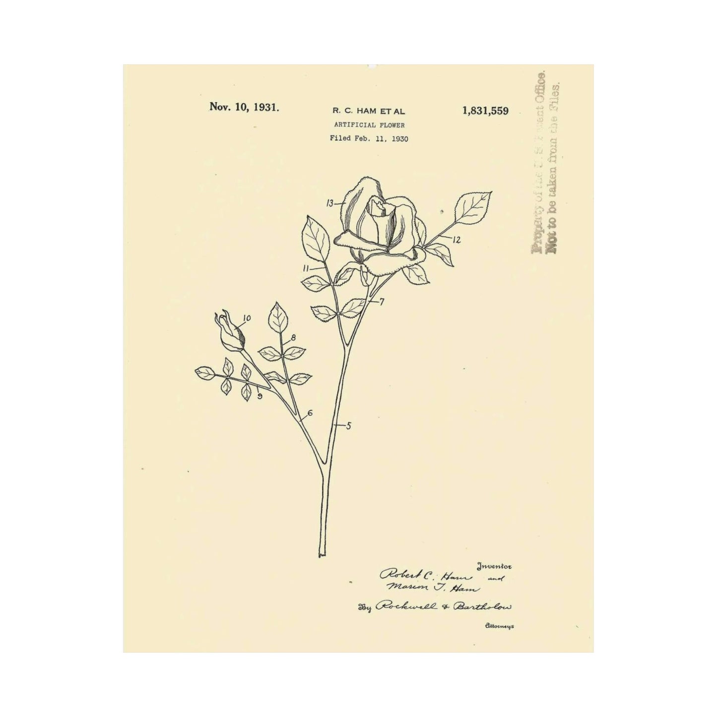 Patent Case File No. 1,831,559, Artificial Flower, Inventor(s)- Robert C. Ham and Marion T. Ham. - DPLA - 08745302078898b8870d70b04cb216a9 (page 5) High Quality Matte Wall Art Poster for Home, Office, Classroom