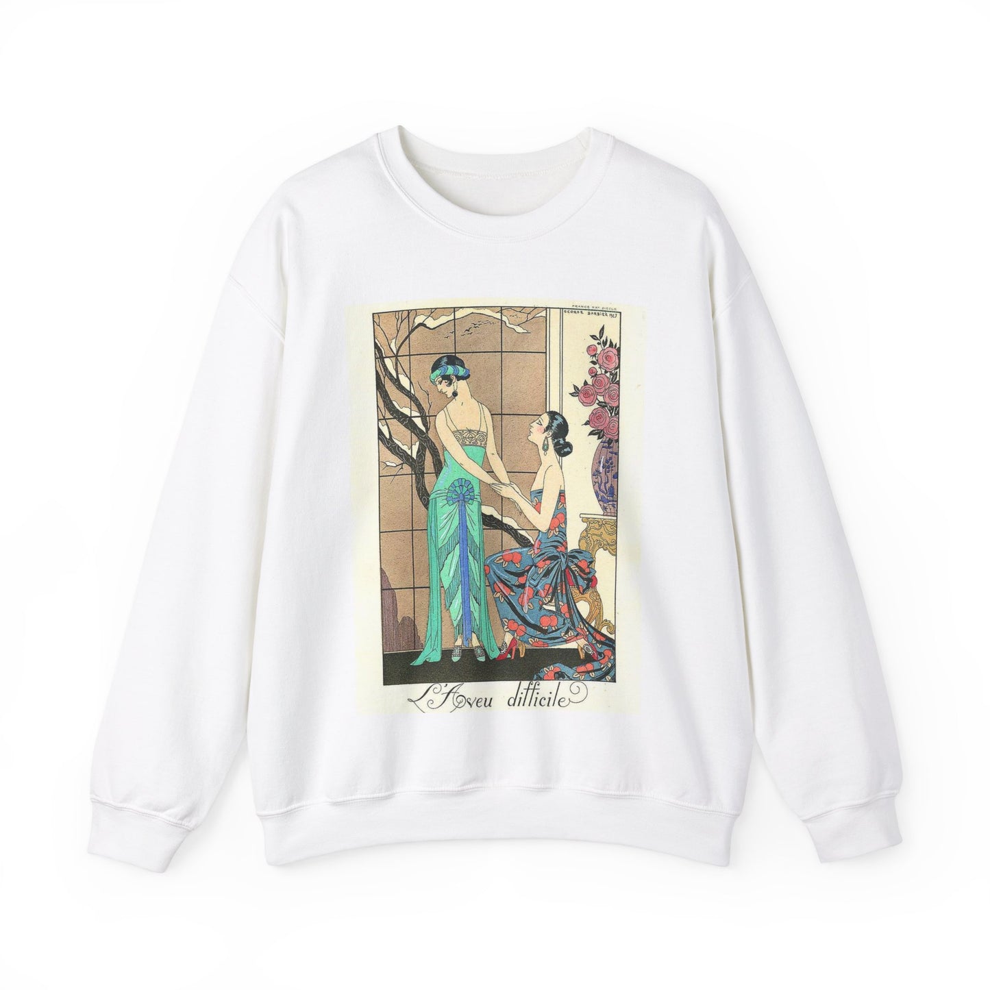 George Barbier - L'Aveu difficile - 1923 White Heavy Blend Adult Crew Neck SweatShirt