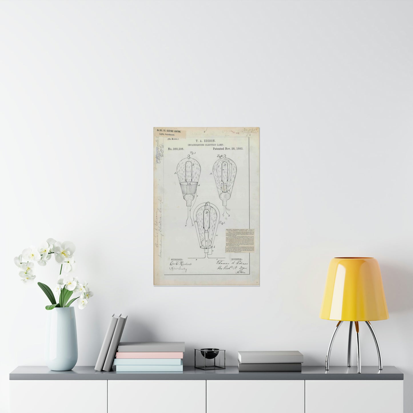 Patent drawing - for T. A. Edison's Incandescing Electric Lamp Public domain image High Quality Matte Wall Art Poster for Home, Office, Classroom