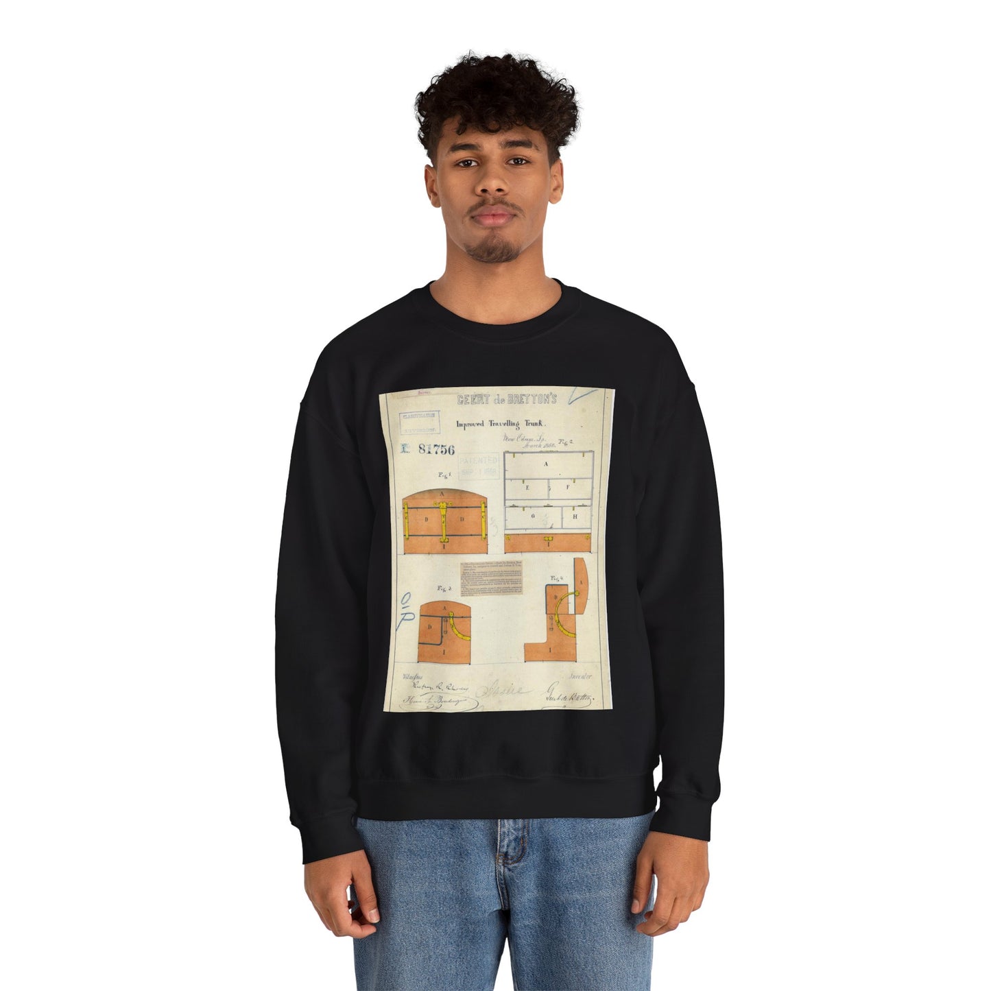 Patent drawing - Drawing of an Improved Traveling Trunk Public domain image Black Heavy Blend Adult Crew Neck SweatShirt