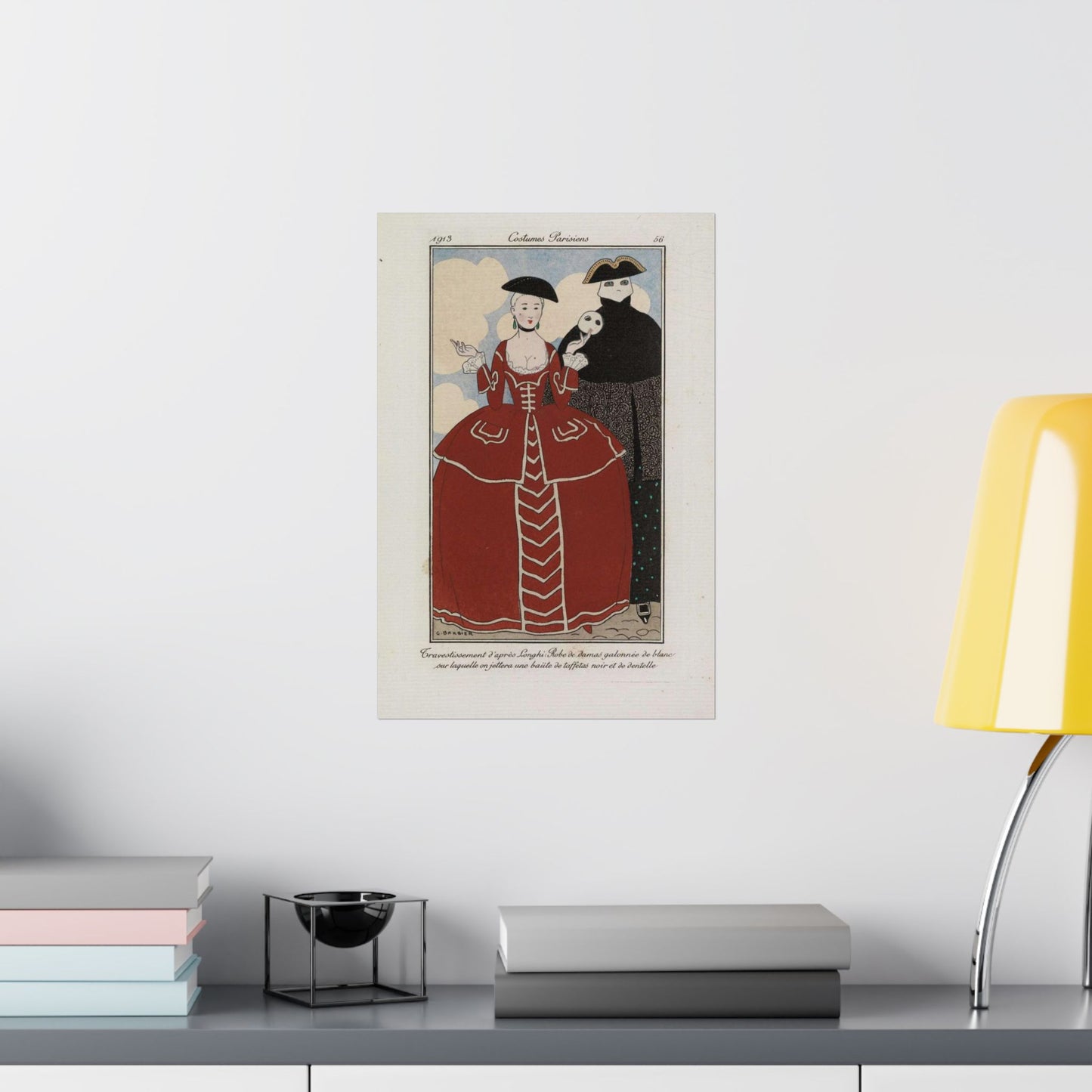 Fancy dress (Travestissement d'aprés Longhi - Robe de damas galonnée de blanc sur laquelle on jettera une baiite de taffetas noir et de dentelle) (CBL WEp 0847) High Quality Matte Wall Art Poster for Home, Office, Classroom