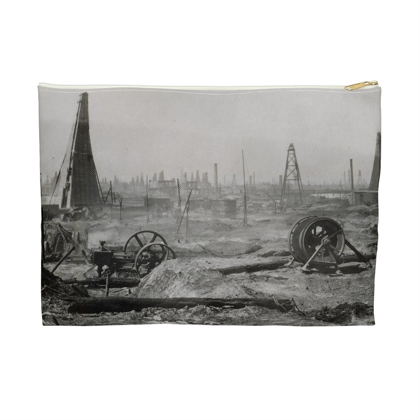 Baku. Oil production. - Drawing. Public domain image. Large Organizer Pouch with Black Zipper
