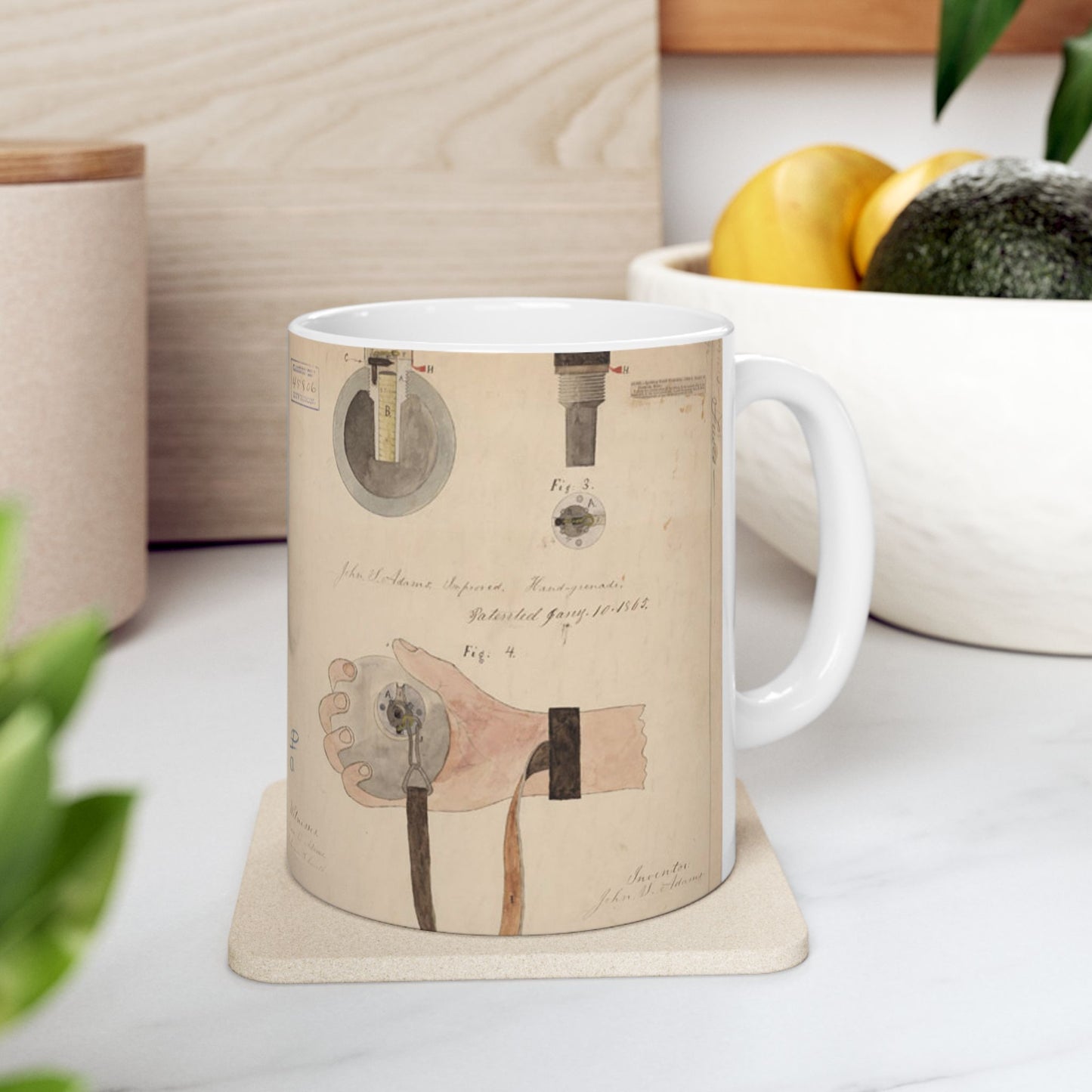 Patent drawing - Drawing of Improved Hand Grenade Public domain image Beautiful Novelty Ceramic Coffee Mug 11oz