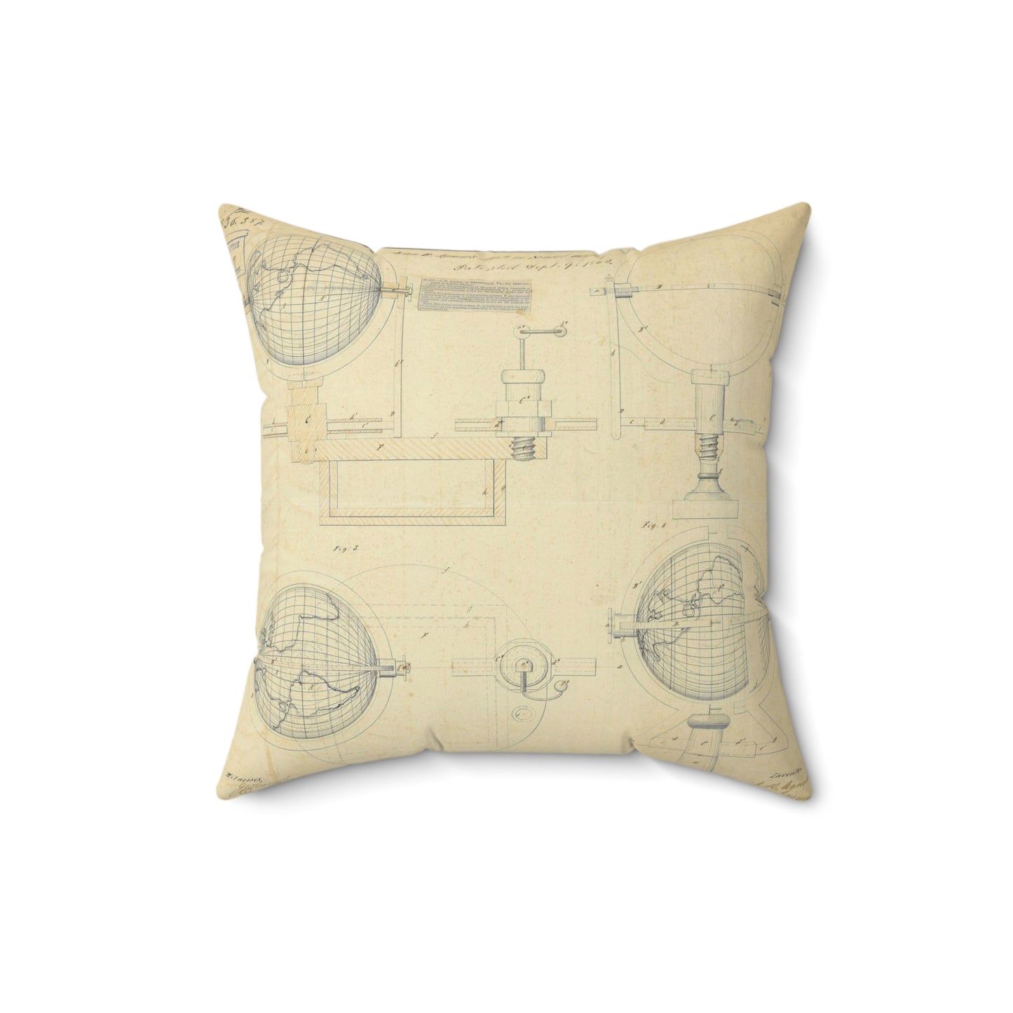Patent drawing - Drawing of an Improvement in School Globes Public domain image Decorative Accent Square Pillow