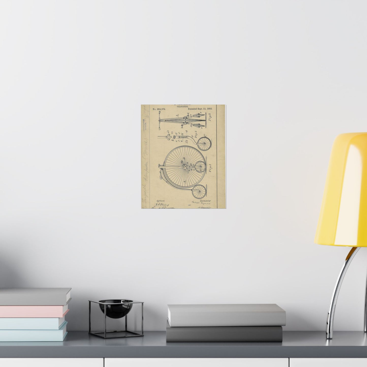 Patent drawing - Drawing of a Velocipede Public domain image High Quality Matte Wall Art Poster for Home, Office, Classroom