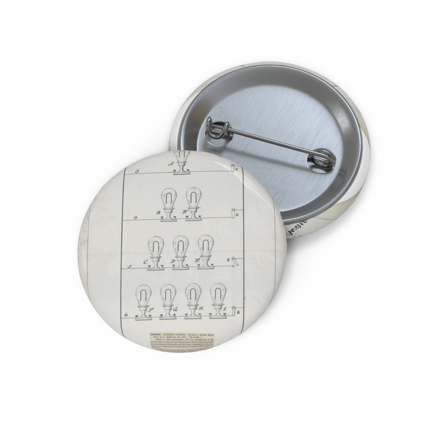 Patent drawing - for T. A. Edison's Electric Lighting Public domain image Pin Buttons with Crisp Design