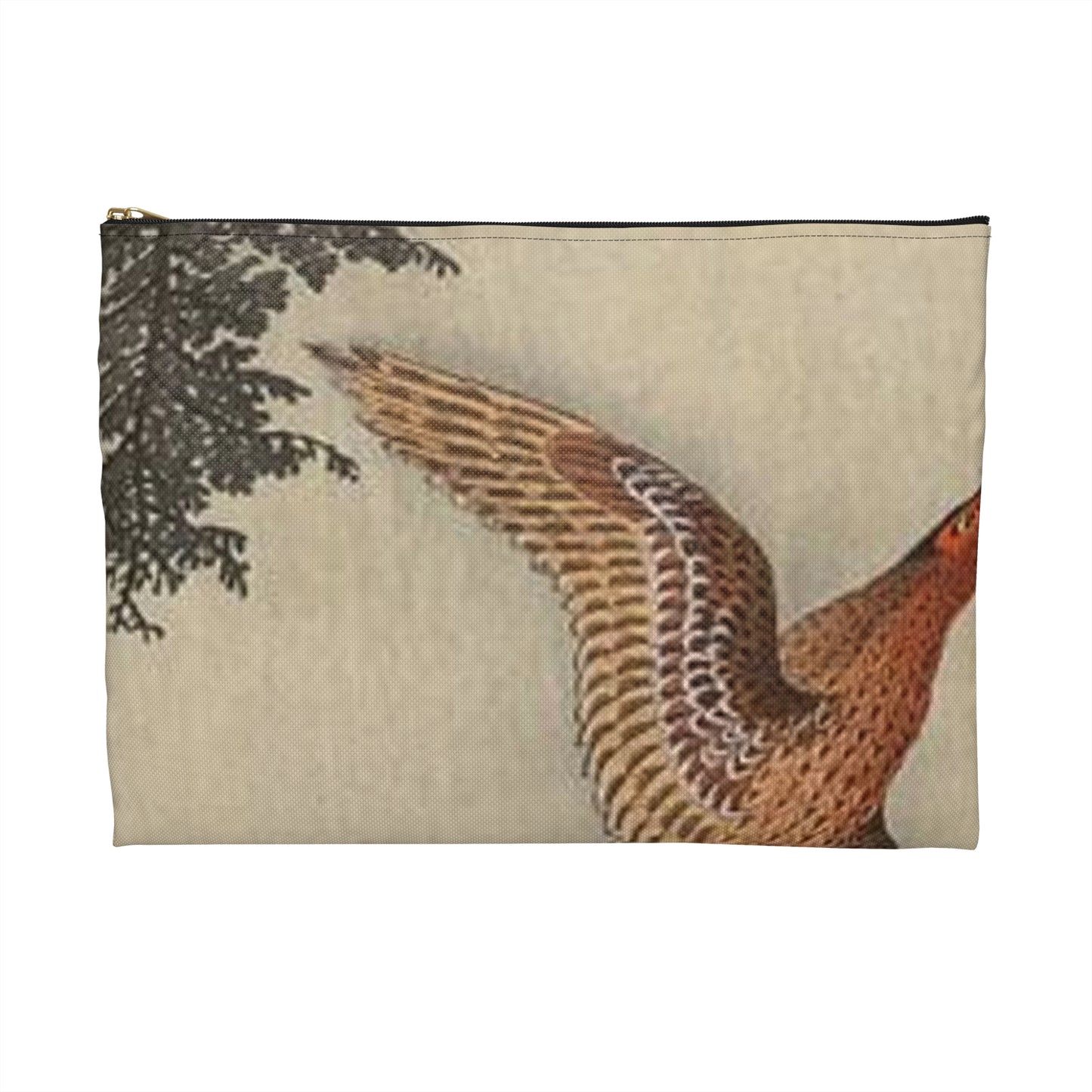 Koson - quail-over-the-forest, Ohara Koson Large Organizer Pouch with Black Zipper