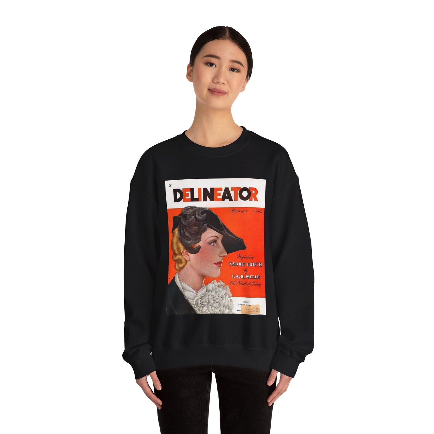Delineator 1935-03 - Art Deco public domain image Black Heavy Blend Adult Crew Neck SweatShirt