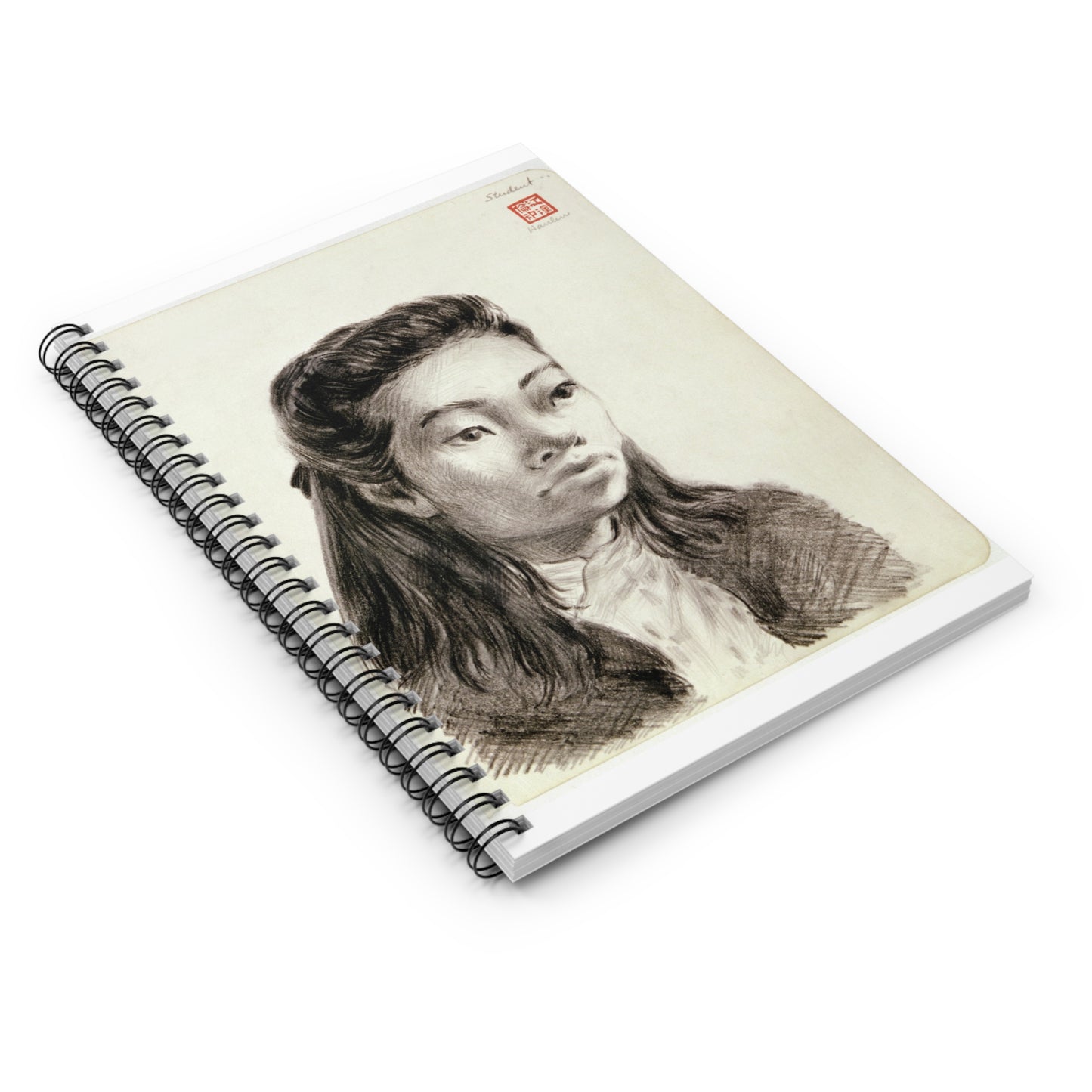 Artwork: "Student," China, 1945- Artist: John G. Hanlen Spiral Bound Ruled Notebook with Printed Cover