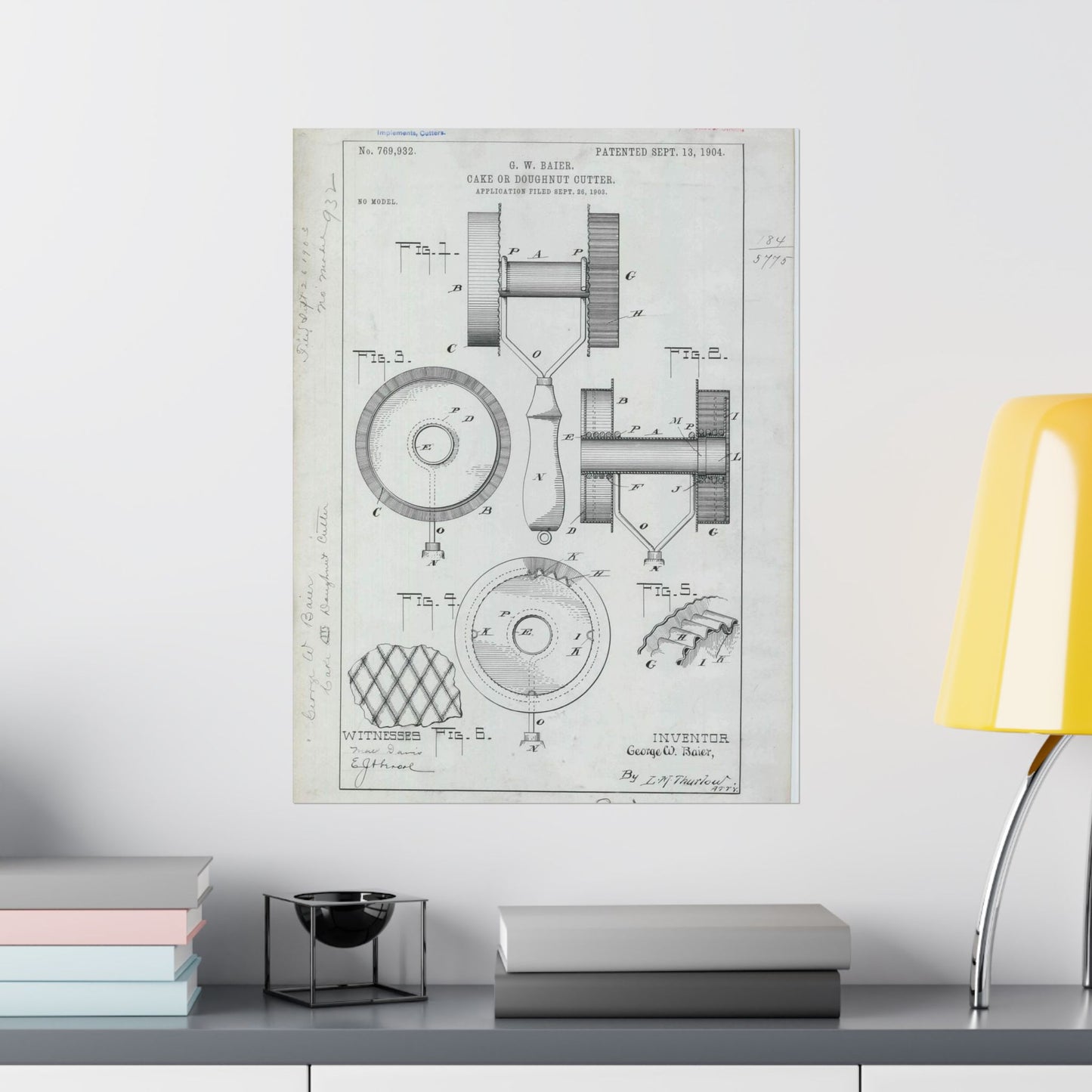 Patent Drawing of Engine - for G. W. Baier's Cake or Doughnut Cutter Public domain image High Quality Matte Wall Art Poster for Home, Office, Classroom