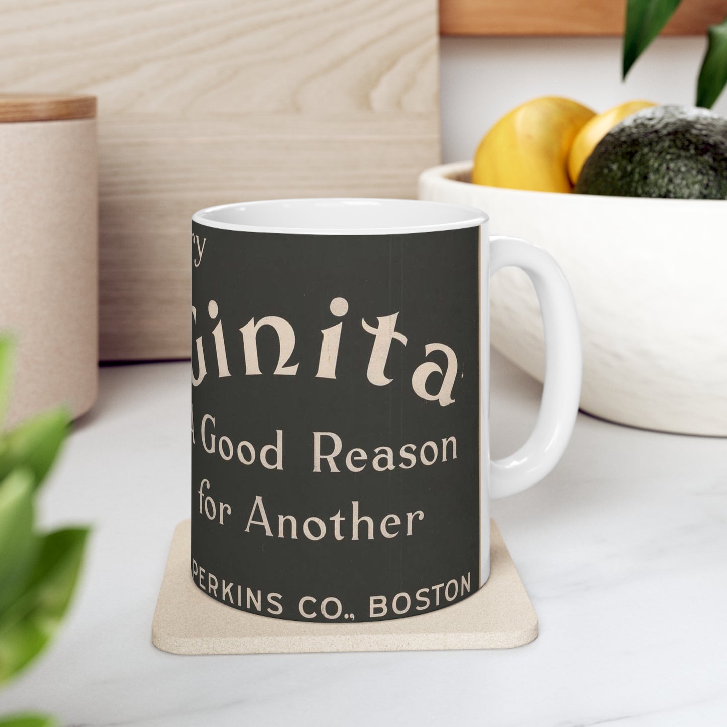 Every Ginita cigar a good reason for another, C.B. Perkins Co., Boston Beautiful Novelty Ceramic Coffee Mug 11oz