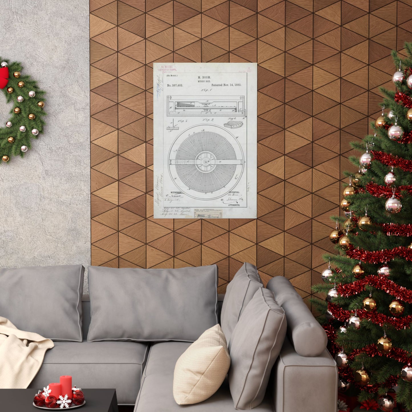 Patent Drawing of Engine - for M. Boom's Music Box Public domain image High Quality Matte Wall Art Poster for Home, Office, Classroom