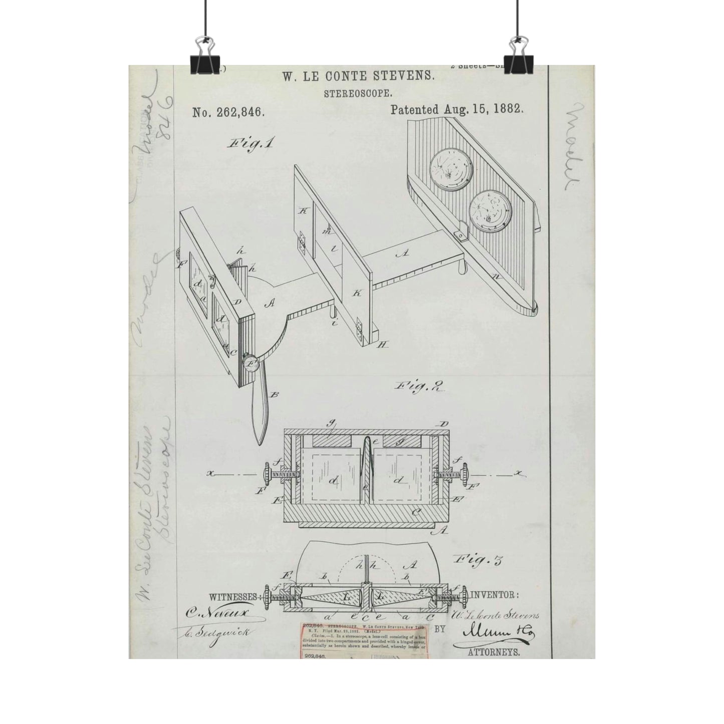 Patent drawing - for W. Le Conte Stevens' Stereoscope Public domain image High Quality Matte Wall Art Poster for Home, Office, Classroom