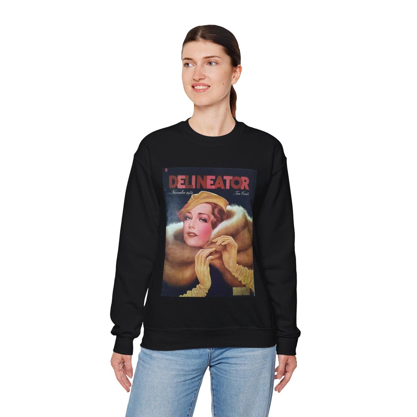 Delineator 1934-11 - Art Deco public domain image Black Heavy Blend Adult Crew Neck SweatShirt
