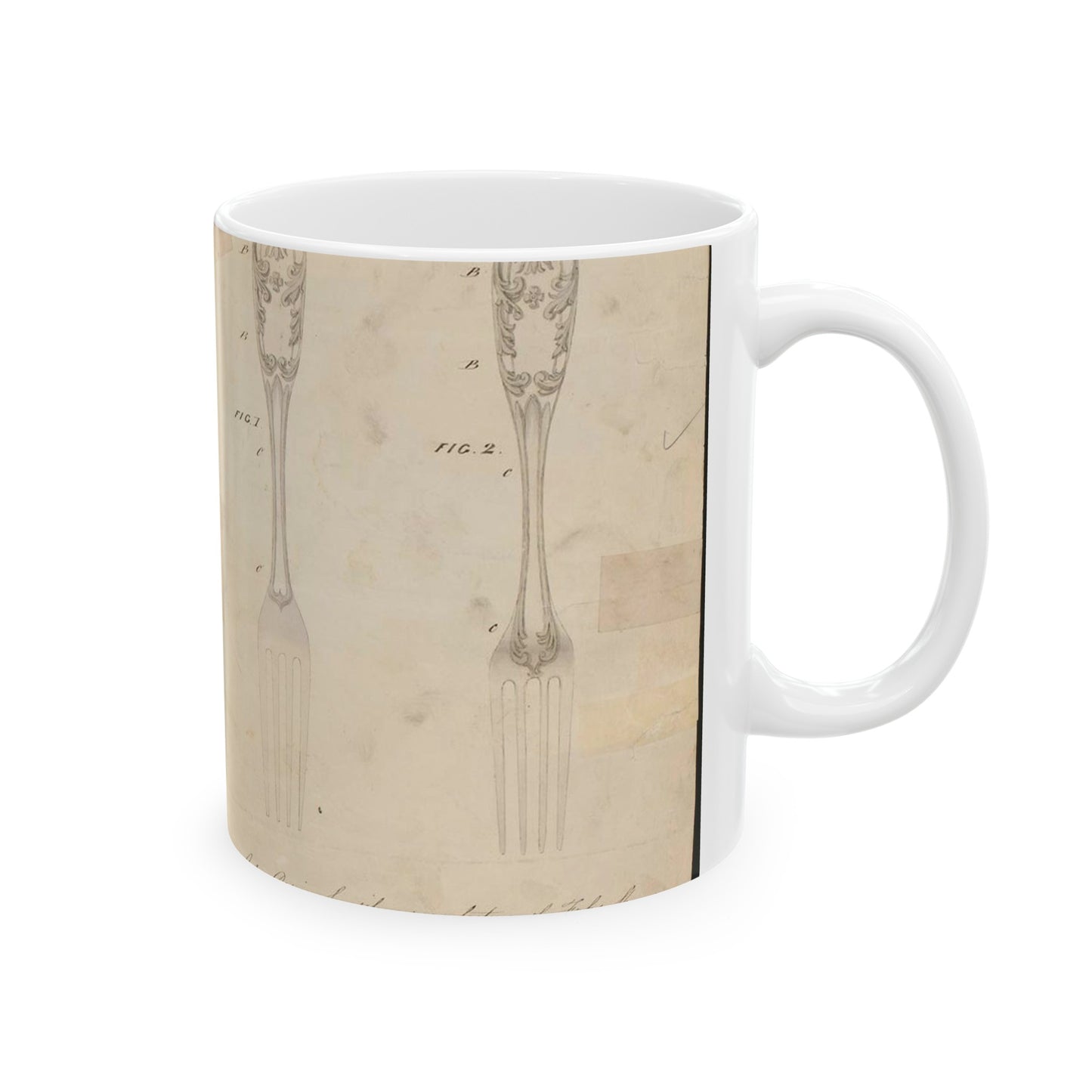 Patent drawing - Drawing of Design for Silver Forks Public domain image Beautiful Novelty Ceramic Coffee Mug 11oz