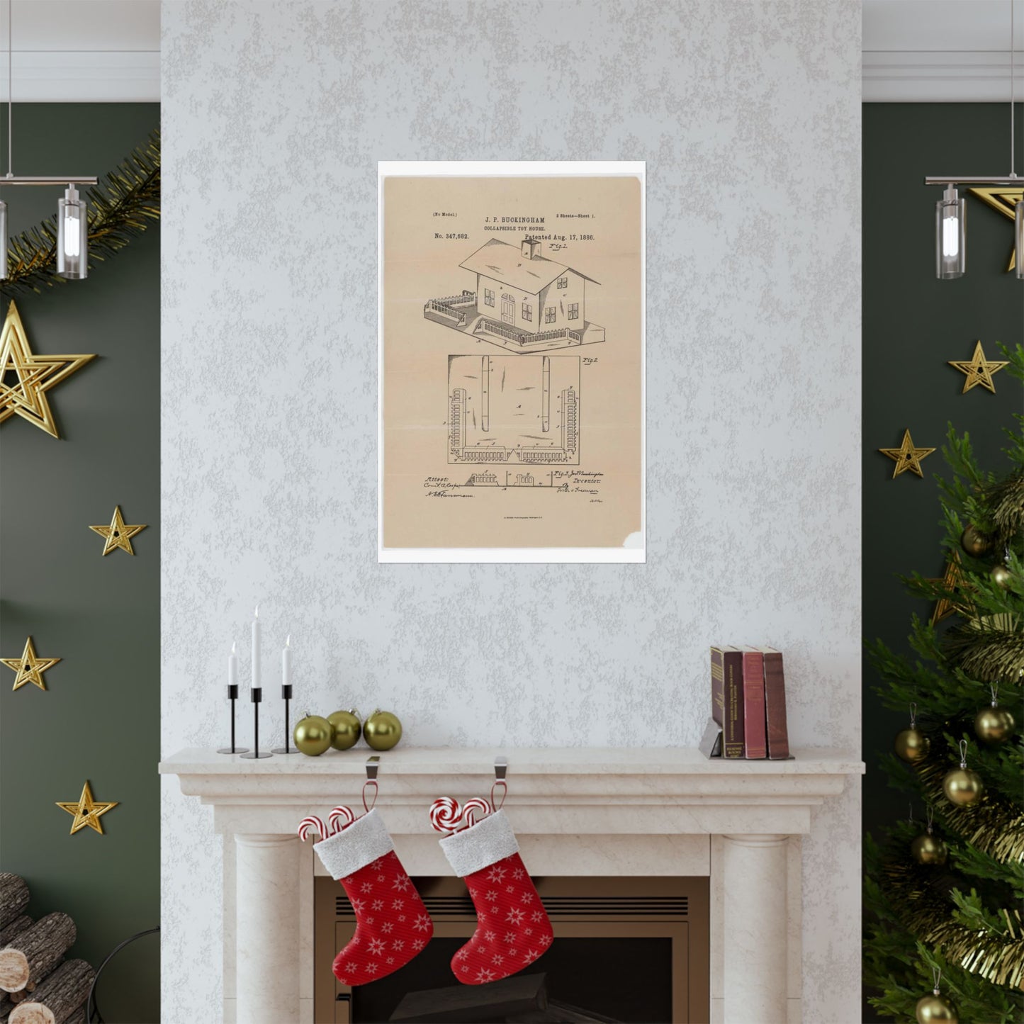 Patent Drawing of Engine - Drawing for a Collapsible Toy House Public domain image High Quality Matte Wall Art Poster for Home, Office, Classroom