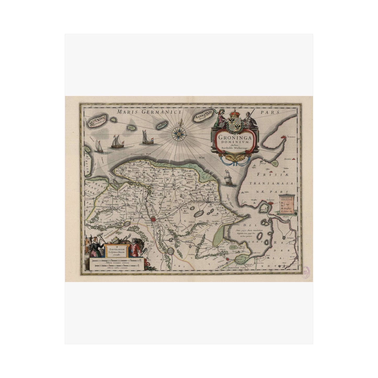Blaeu 1645 - Groninga Dominium (2nd) High Quality Matte Wall Art Poster for Home, Office, Classroom