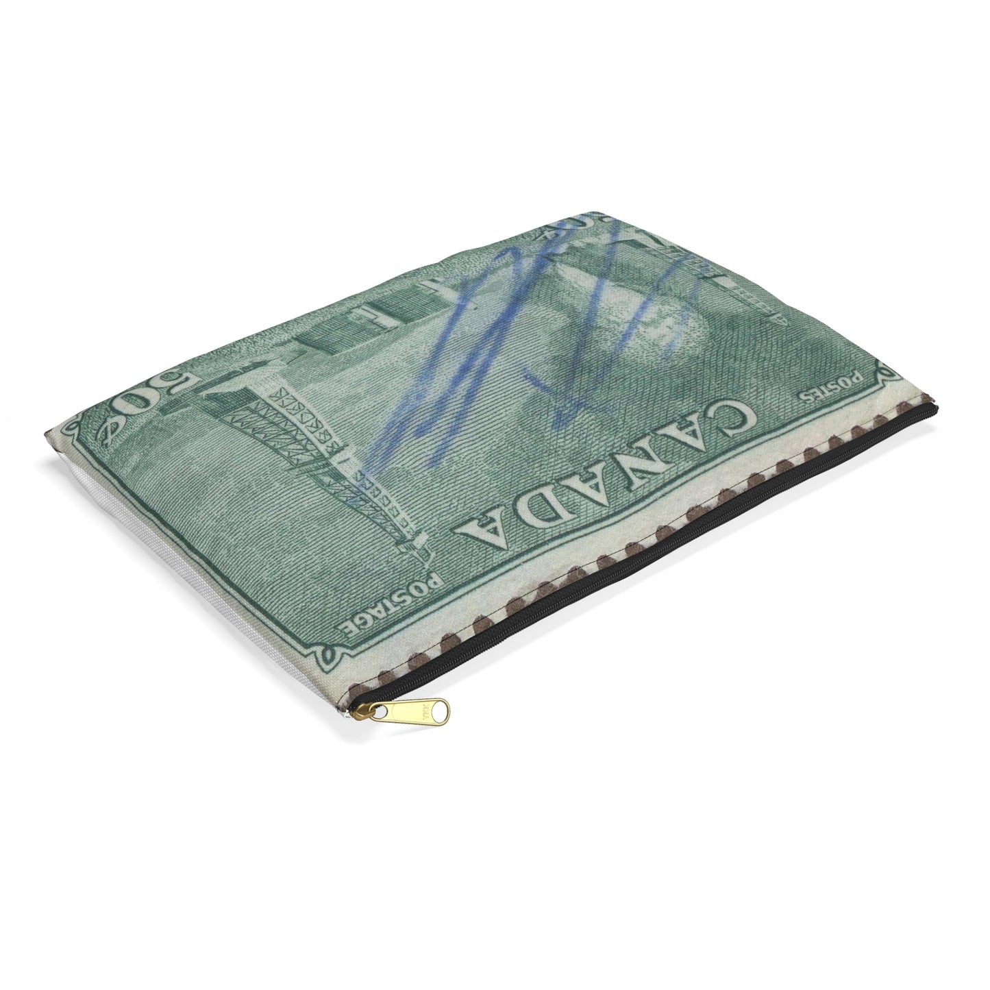 Frimärke ur Gösta Bodmans filatelistiska motivsamling, påbörjad 1950.Frimärke från Canada, 1950. Motiv av petroleumutvinning i Alberta. Large Organizer Pouch with Black Zipper
