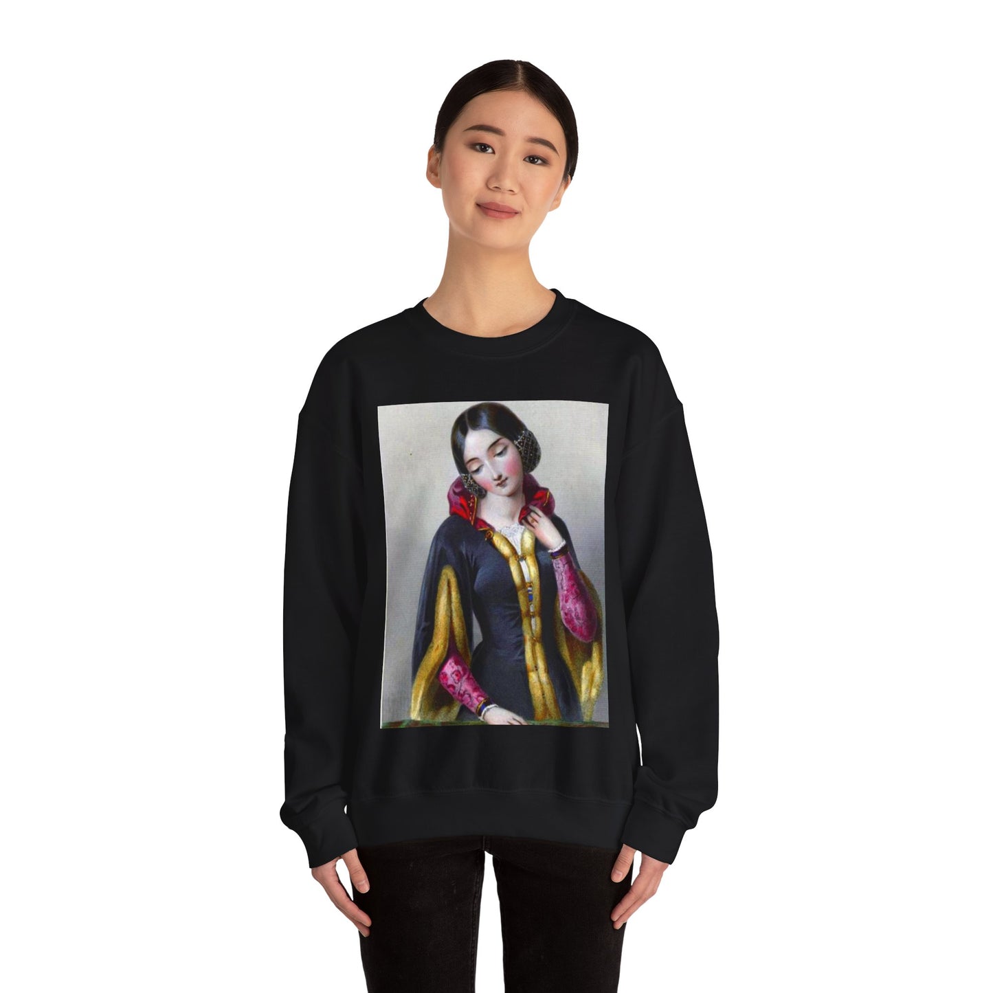 Ana Boemia - A painting of a woman in a black dress Black Heavy Blend Adult Crew Neck SweatShirt