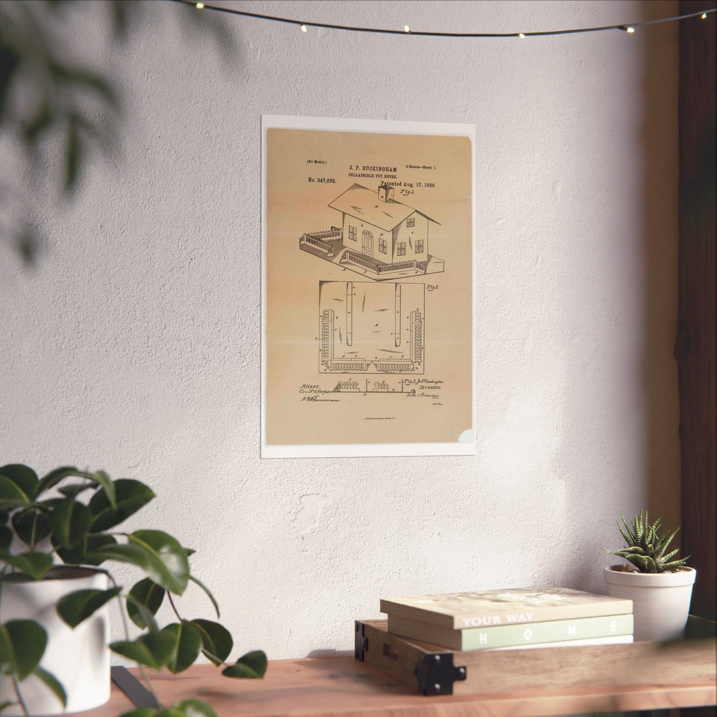 Patent Drawing of Engine - Drawing for a Collapsible Toy House Public domain image High Quality Matte Wall Art Poster for Home, Office, Classroom