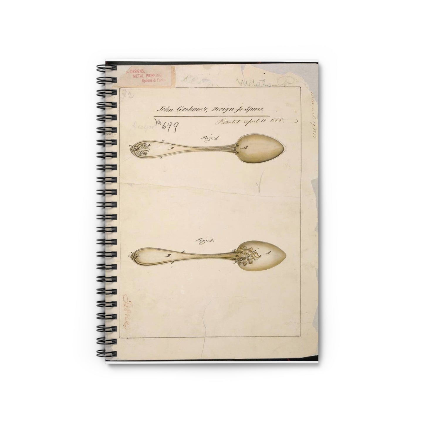 Patent drawing - Drawing of Design for Spoons Public domain image Spiral Bound Ruled Notebook with Printed Cover