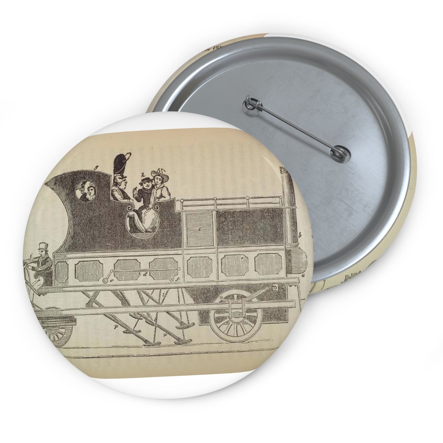 Patent Drawing of Engine - Patent steam coach, by the late Mr. David Gordon Public domain image Pin Buttons with Crisp Design
