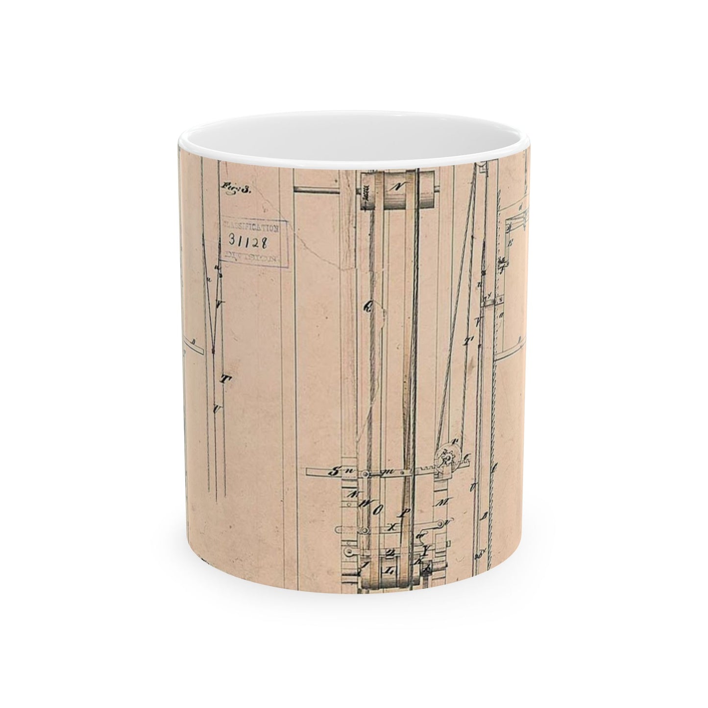 Patent drawing - Elisha Otis's Elevator Public domain image Beautiful Novelty Ceramic Coffee Mug 11oz