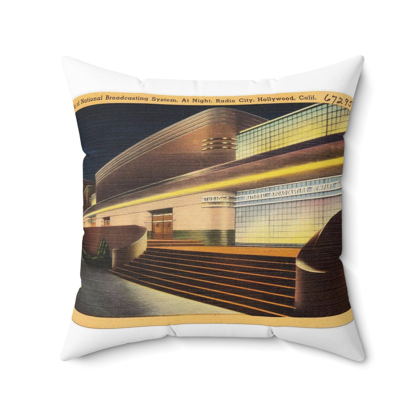 Studio of National Broadcasting System, at night, Radio City, Hollywood, Calif. Decorative Accent Square Pillow