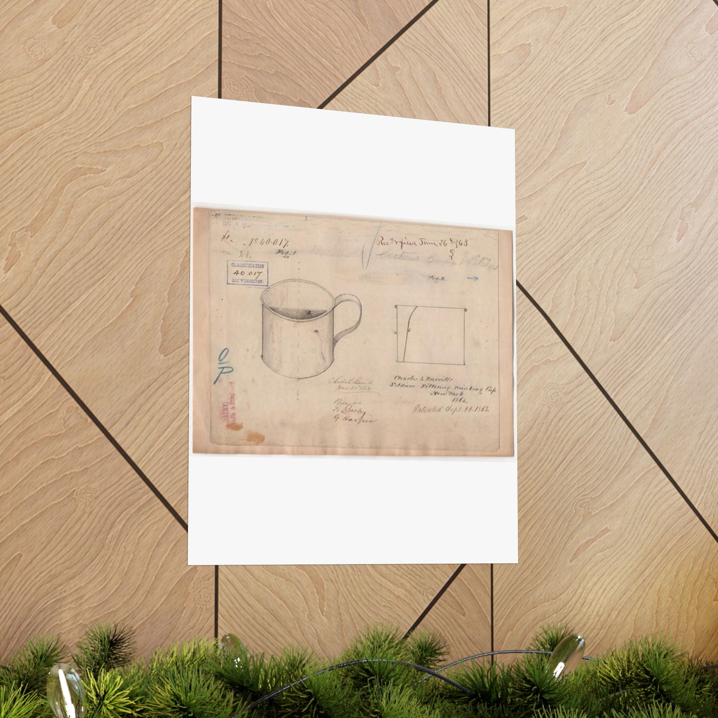 Patent drawing - Drawing of Soldiers Filtering Drinking Cup Public domain image High Quality Matte Wall Art Poster for Home, Office, Classroom