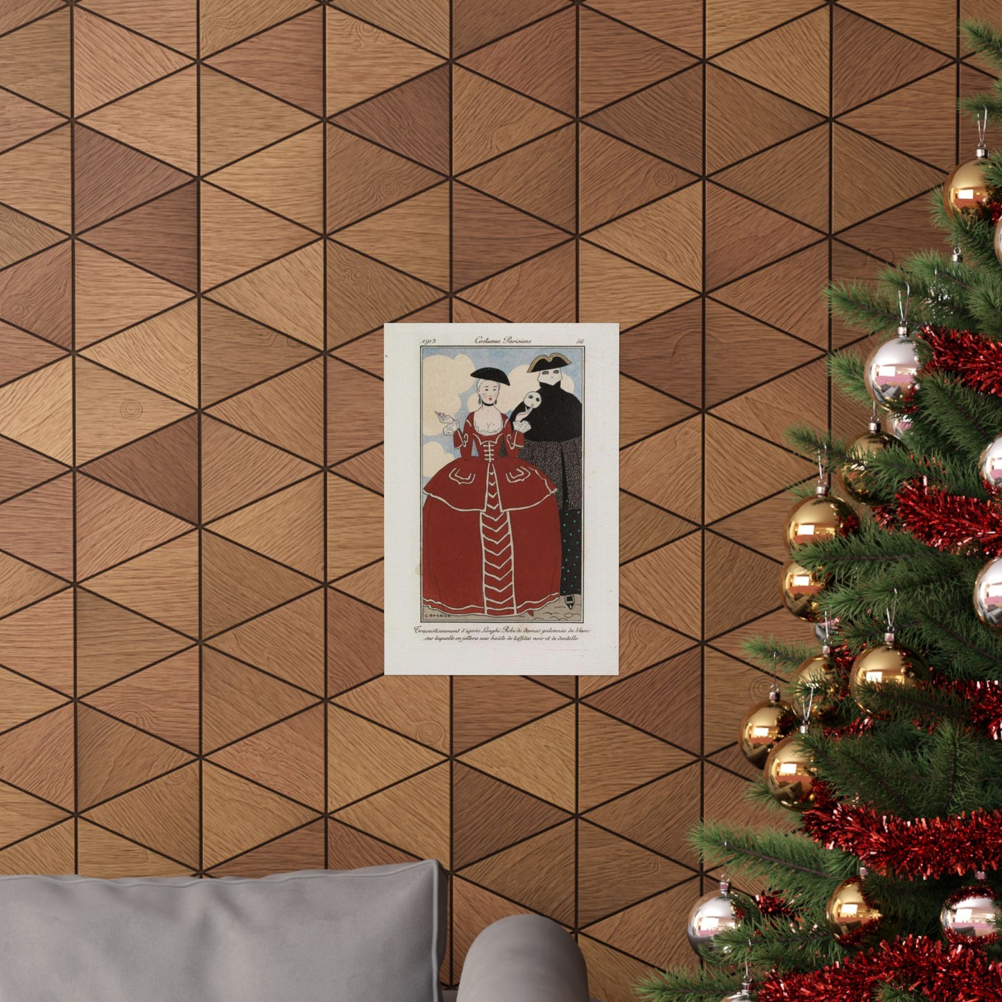 Fancy dress (Travestissement d'aprés Longhi - Robe de damas galonnée de blanc sur laquelle on jettera une baiite de taffetas noir et de dentelle) (CBL WEp 0847) High Quality Matte Wall Art Poster for Home, Office, Classroom