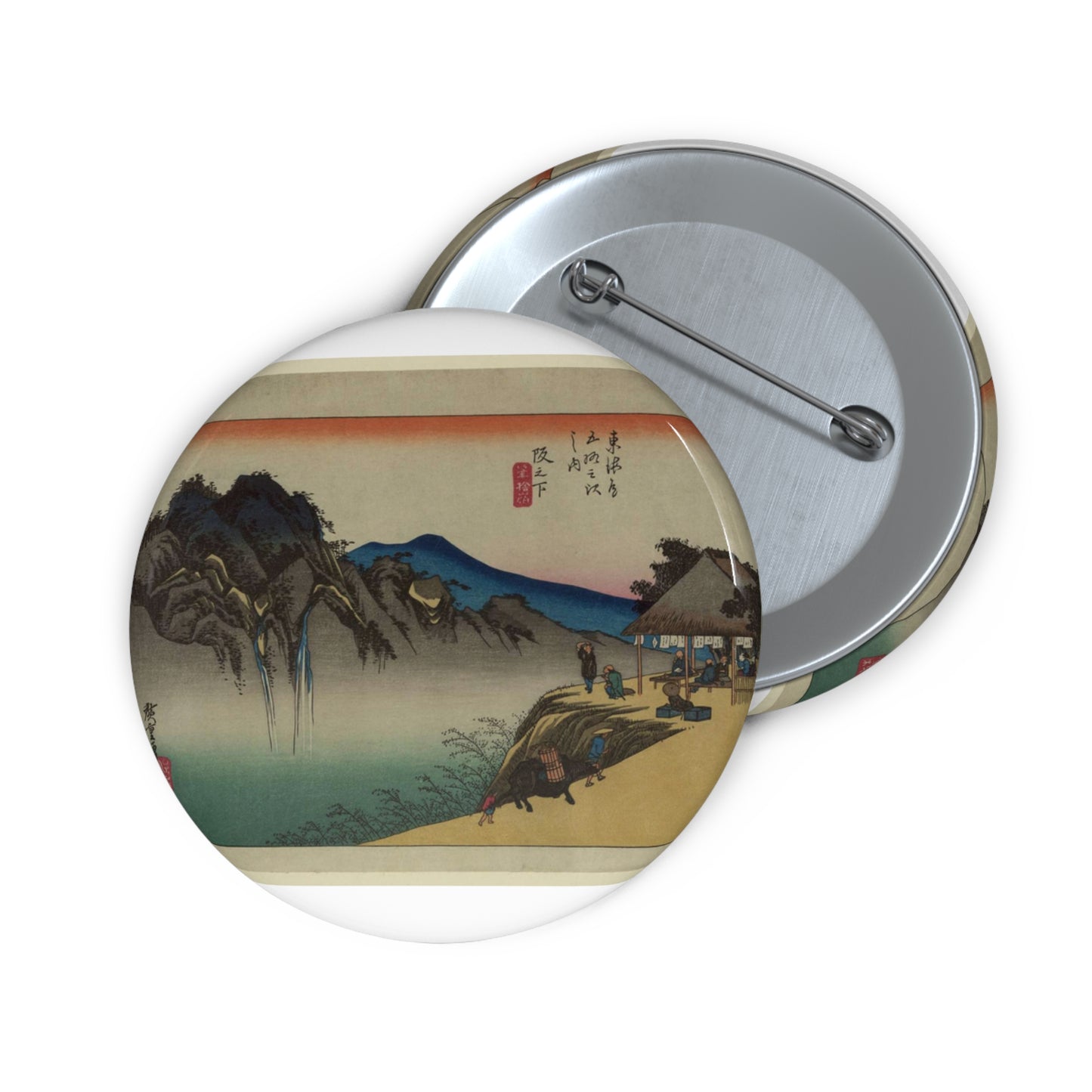 Utagawa Hiroshige - Sakanoshita, Andō Hiroshige - Ukiyo e print Pin Buttons with Crisp Design