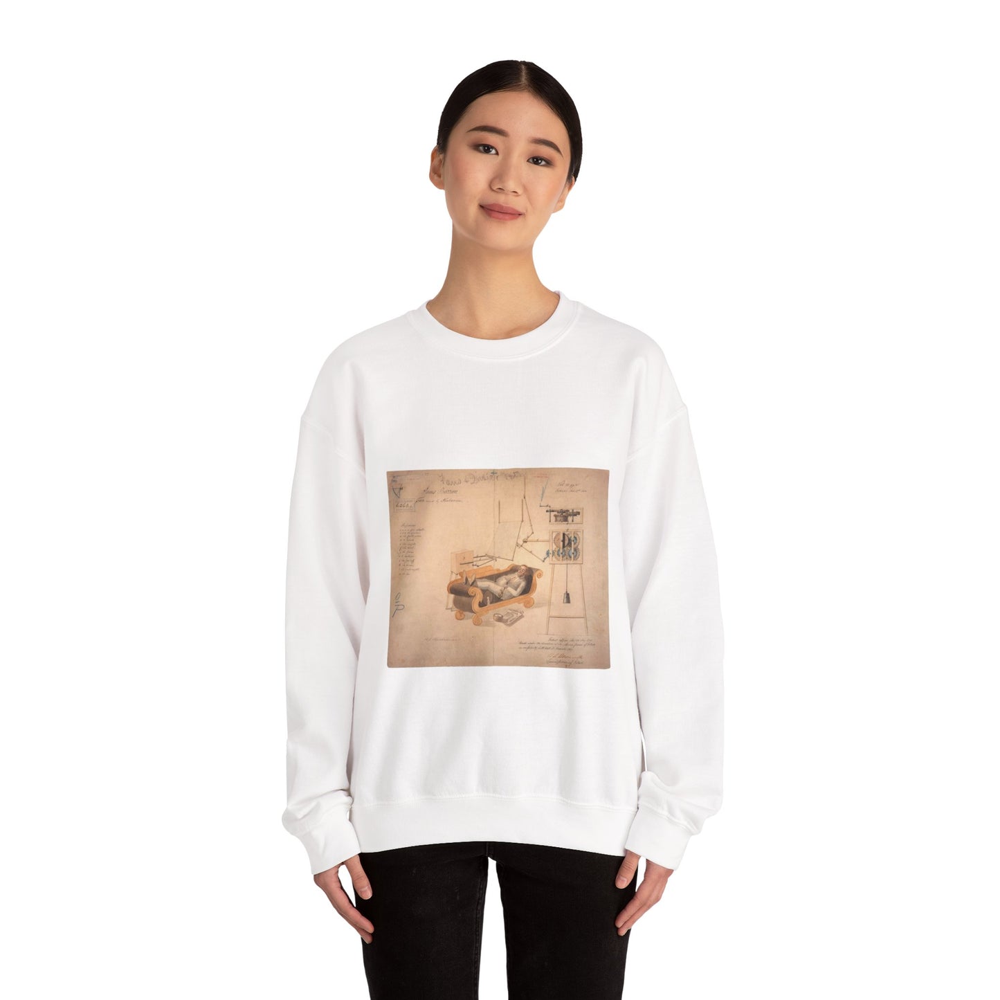 Patent drawing - Drawing of Fan Moved by Mechanism Public domain image White Heavy Blend Adult Crew Neck SweatShirt