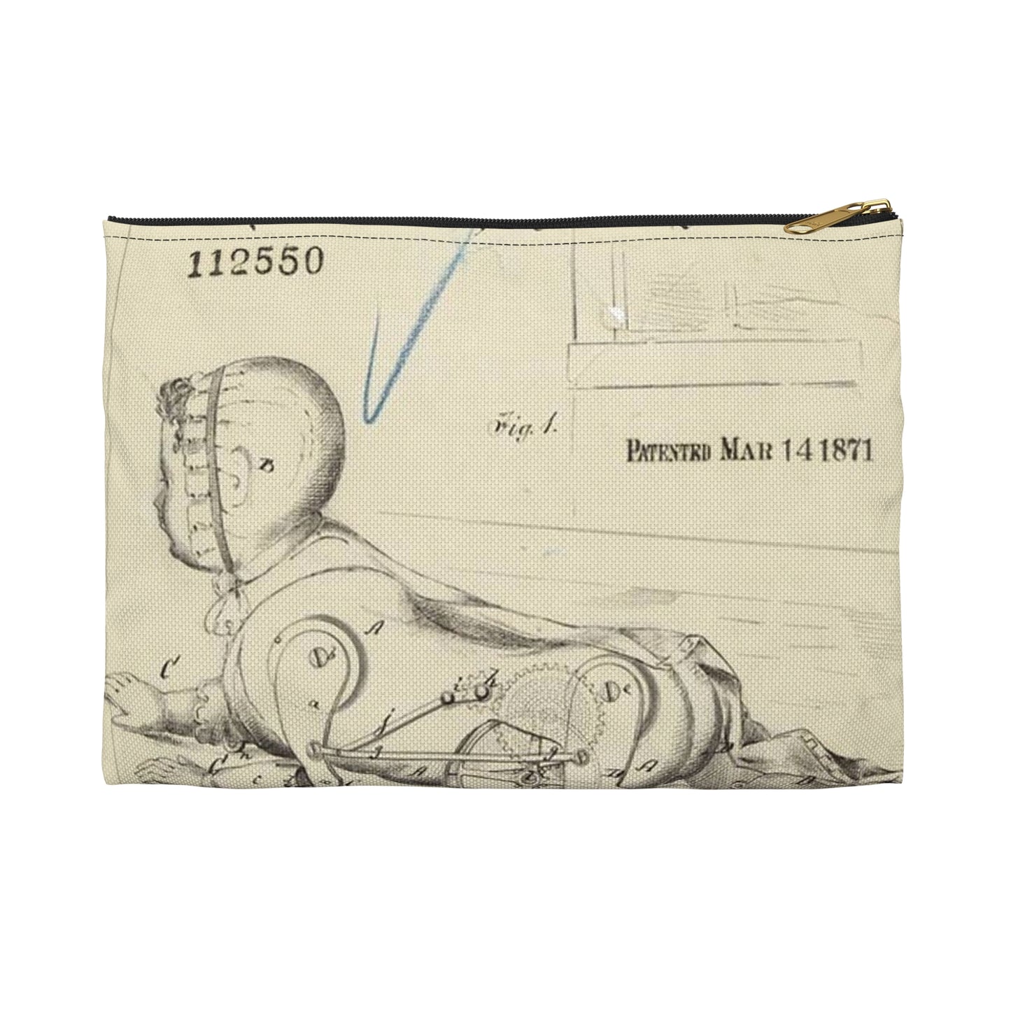 Patent drawing - Drawing of Creeping Baby Doll Public domain image Large Organizer Pouch with Black Zipper