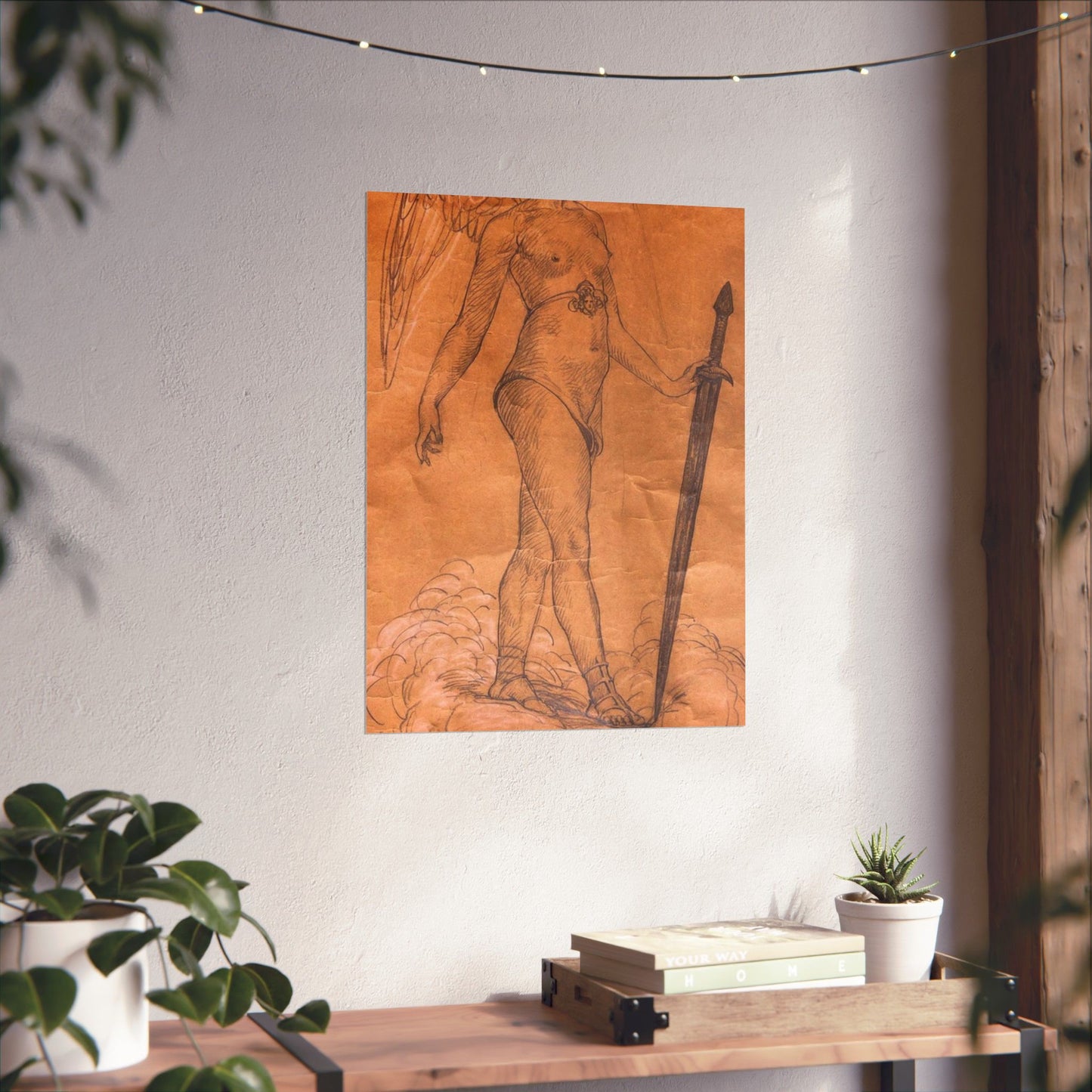 A drawing of an angel holding a sword. Woman breasts sword, beauty fashion. High Quality Matte Wall Art Poster for Home, Office, Classroom