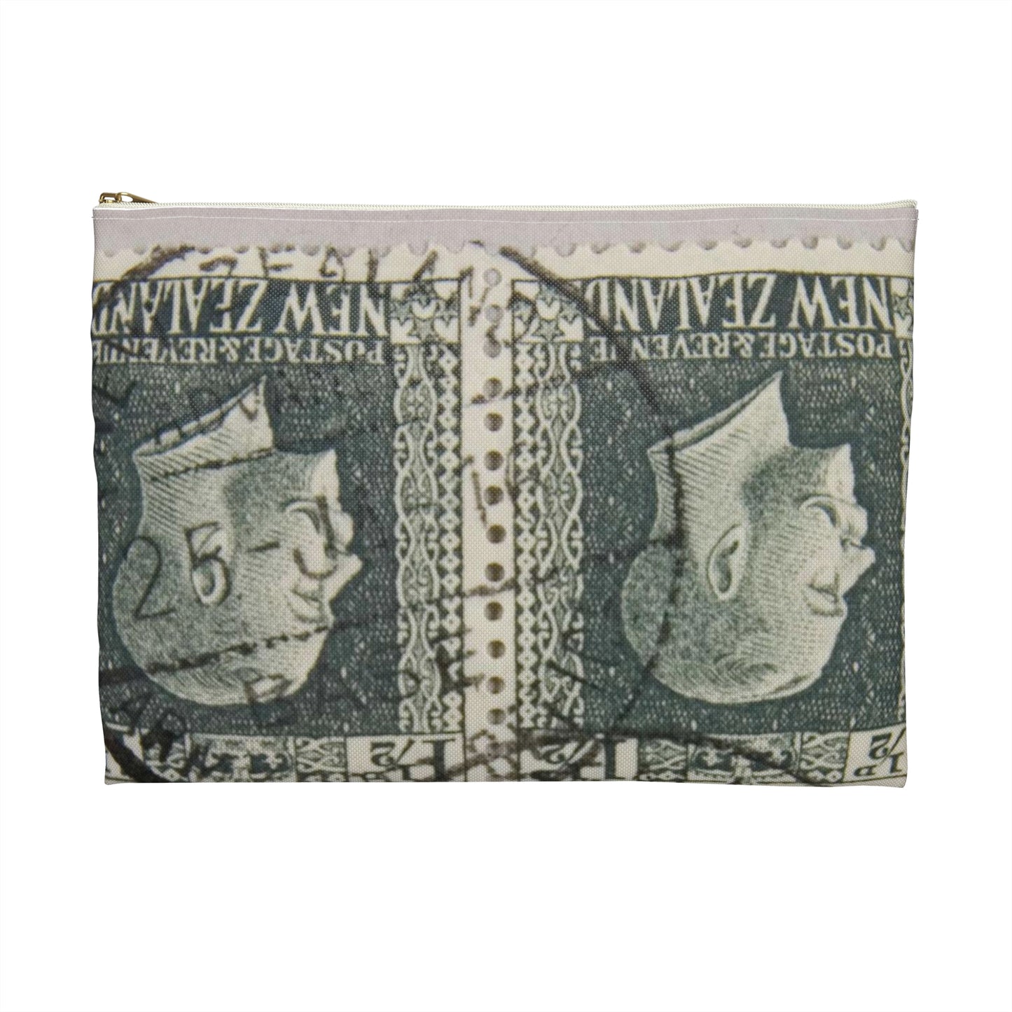 Block of one and a half penny 'King George V' definitive stamps in grey slate Large Organizer Pouch with Black Zipper