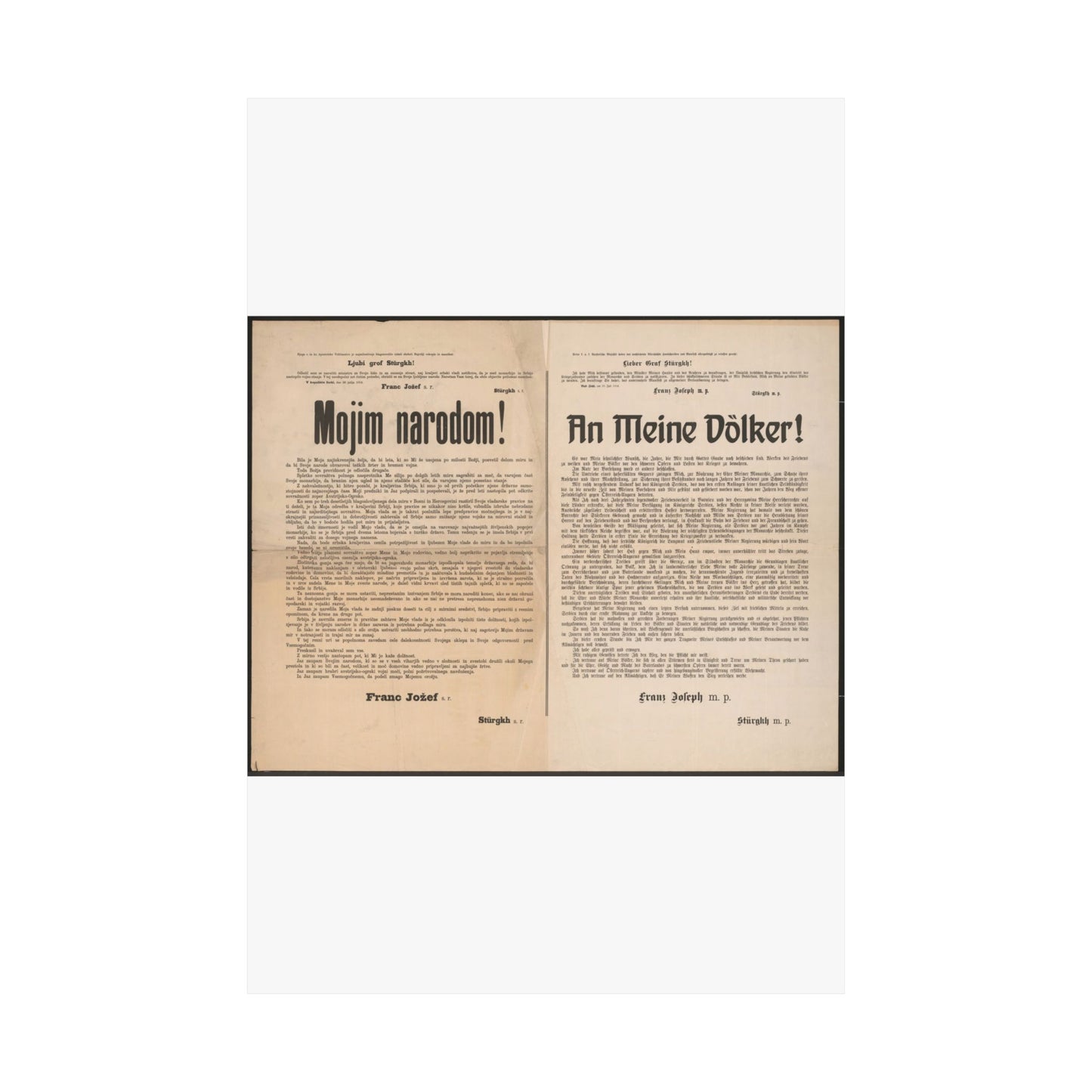 Mojim narodom! | An Meine Völker! - Schreiben von Kaiser Franz Joseph - Kriegserklärung - Mehrsprachiges Plakat High Quality Matte Wall Art Poster for Home, Office, Classroom