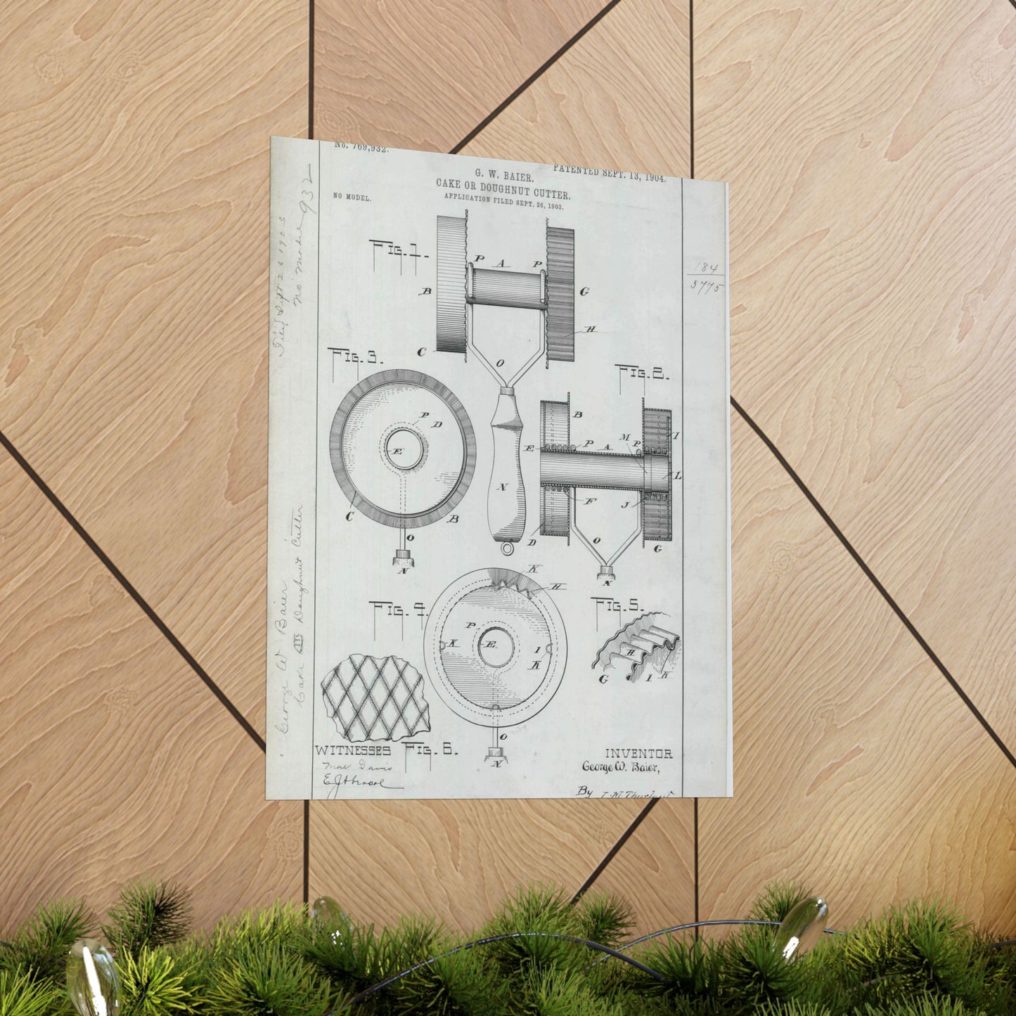 Patent Drawing of Engine - for G. W. Baier's Cake or Doughnut Cutter Public domain image High Quality Matte Wall Art Poster for Home, Office, Classroom