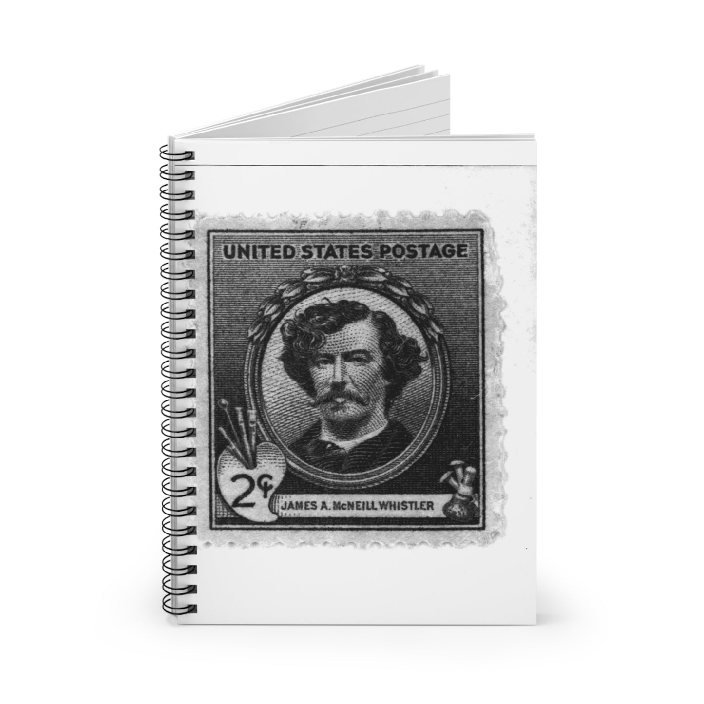 United States two cents postage stamp with head-and-shoulders portrait of James A. McNeill Whistler Spiral Bound Ruled Notebook with Printed Cover