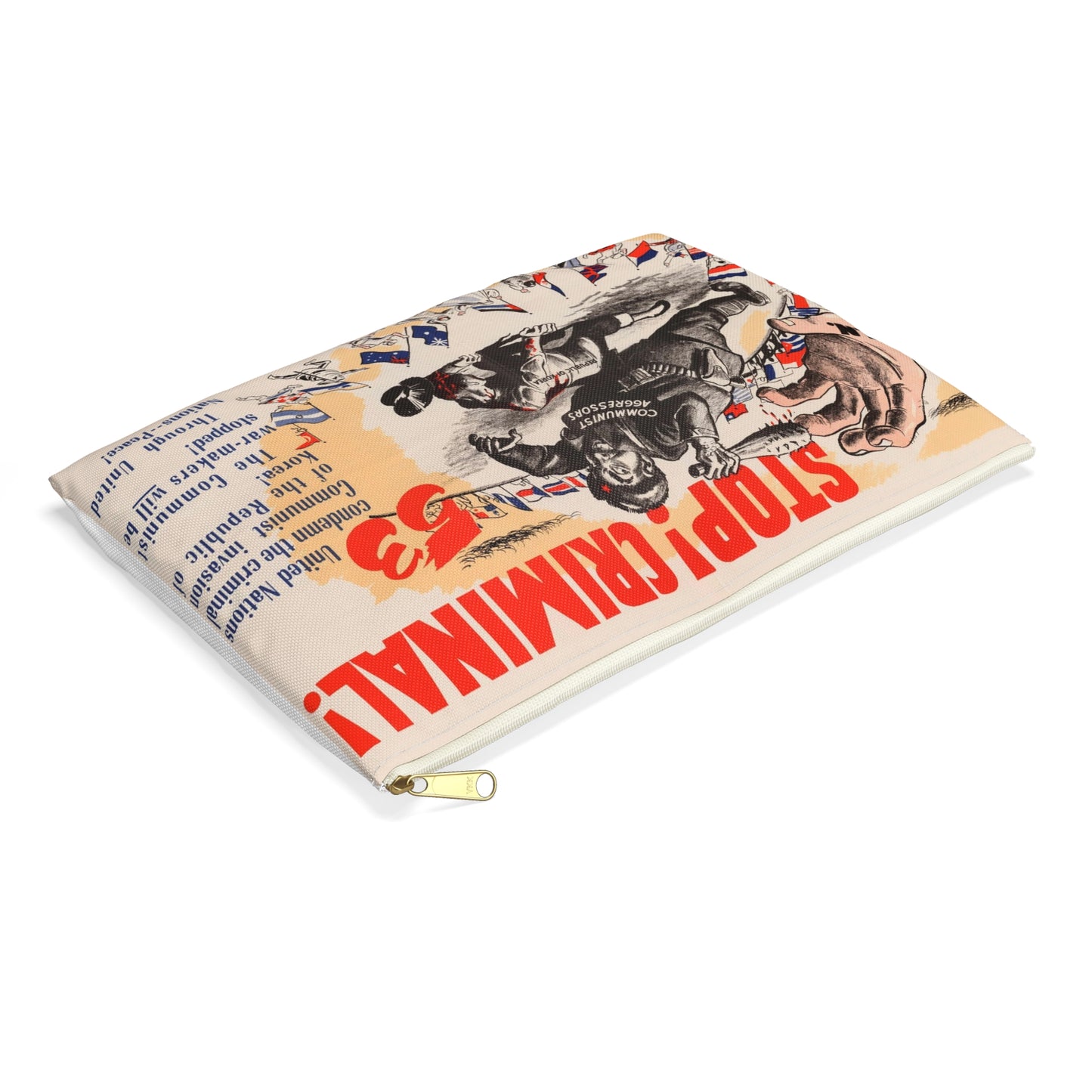 Stop Criminal!, Cold War American Propaganda poster Large Organizer Pouch with Black Zipper