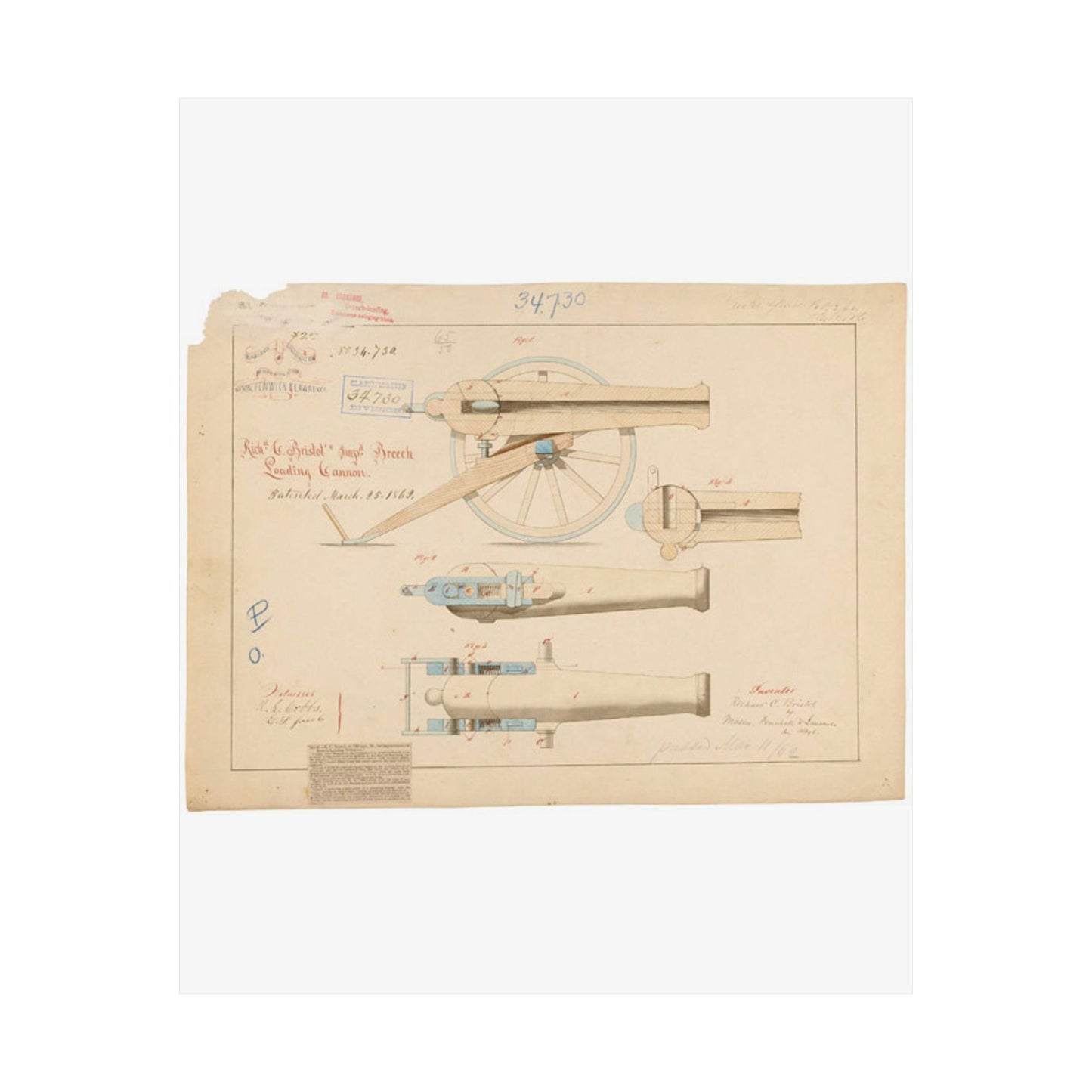 Patent drawing - Drawing of Improved Breech Loading Cannon Public domain image High Quality Matte Wall Art Poster for Home, Office, Classroom