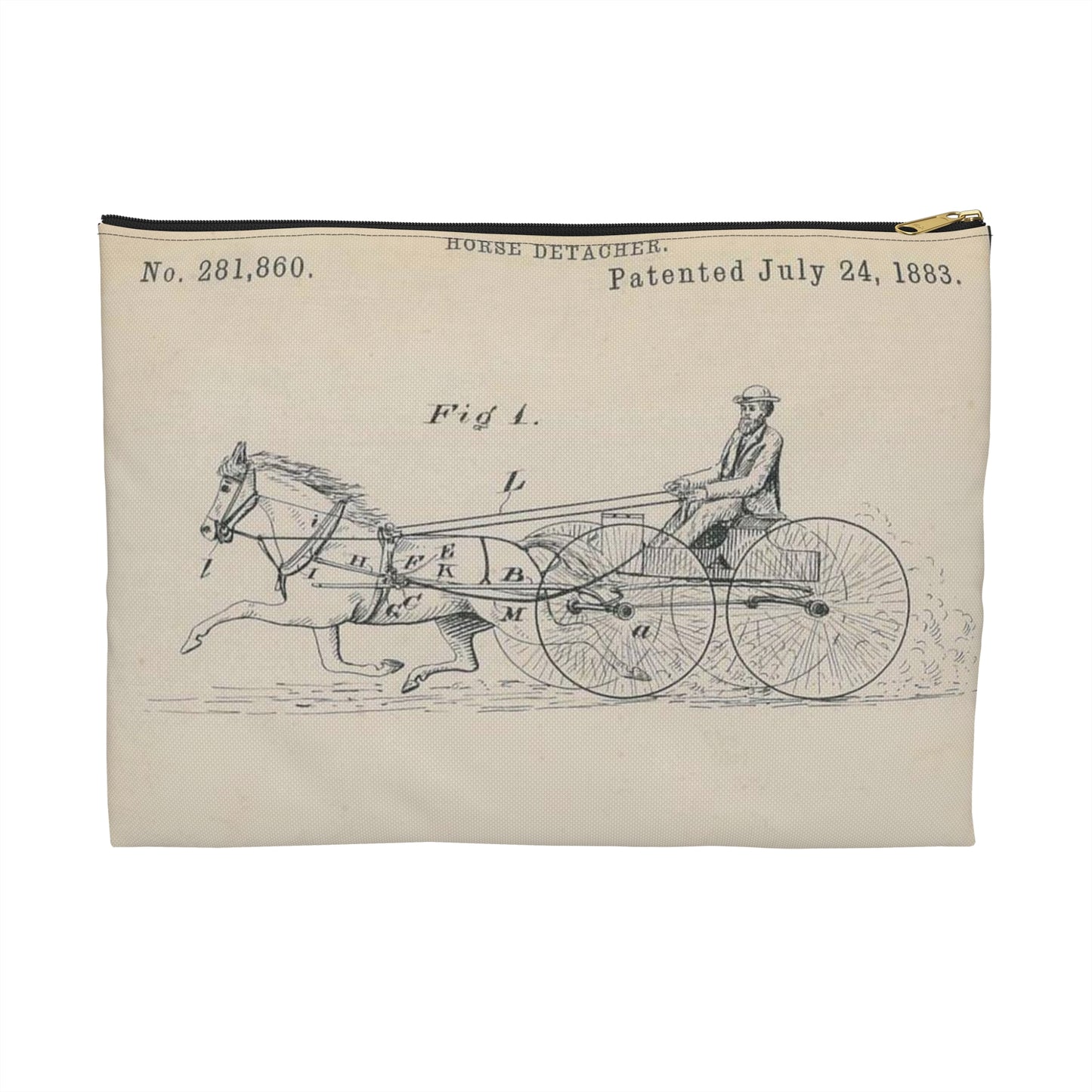 Patent drawing - for O. T. Jones' Horse Detacher Public domain image Large Organizer Pouch with Black Zipper