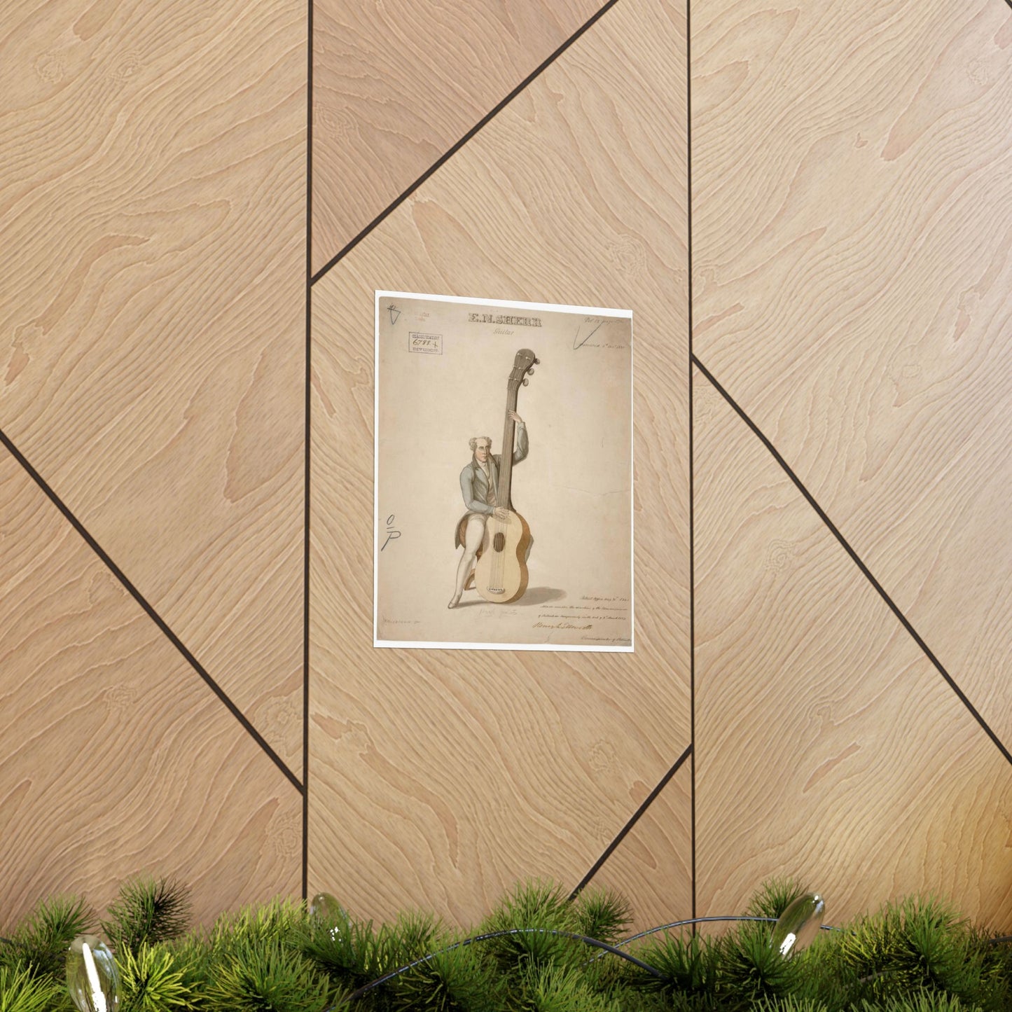 Patent drawing - Drawing of a Harp Guitar Public domain image High Quality Matte Wall Art Poster for Home, Office, Classroom