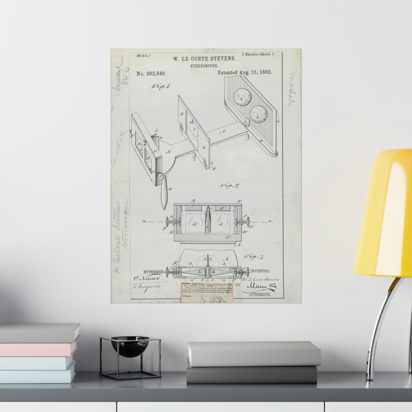 Patent drawing - for W. Le Conte Stevens' Stereoscope Public domain image High Quality Matte Wall Art Poster for Home, Office, Classroom