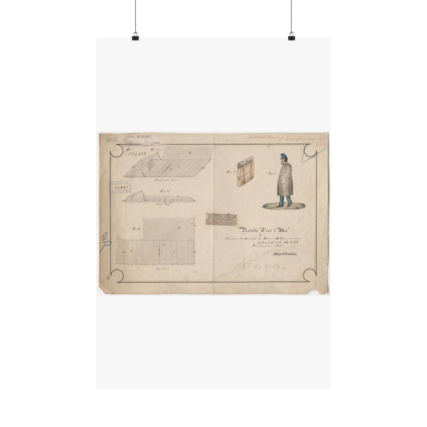 Patent drawing - Drawing of Portable Tent and Abri Public domain image High Quality Matte Wall Art Poster for Home, Office, Classroom