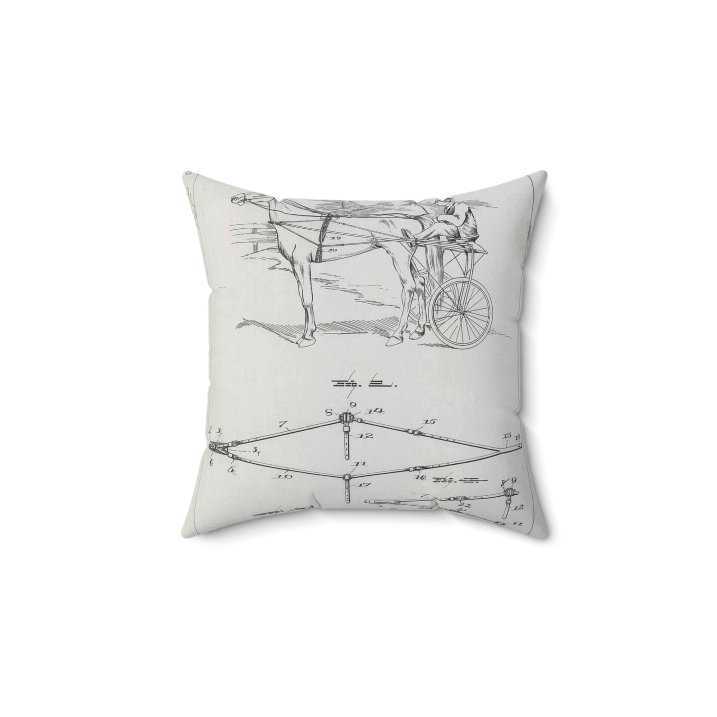 Patent drawing - for J. H. Snapp's Racing Harness Attachment Public domain image Decorative Accent Square Pillow