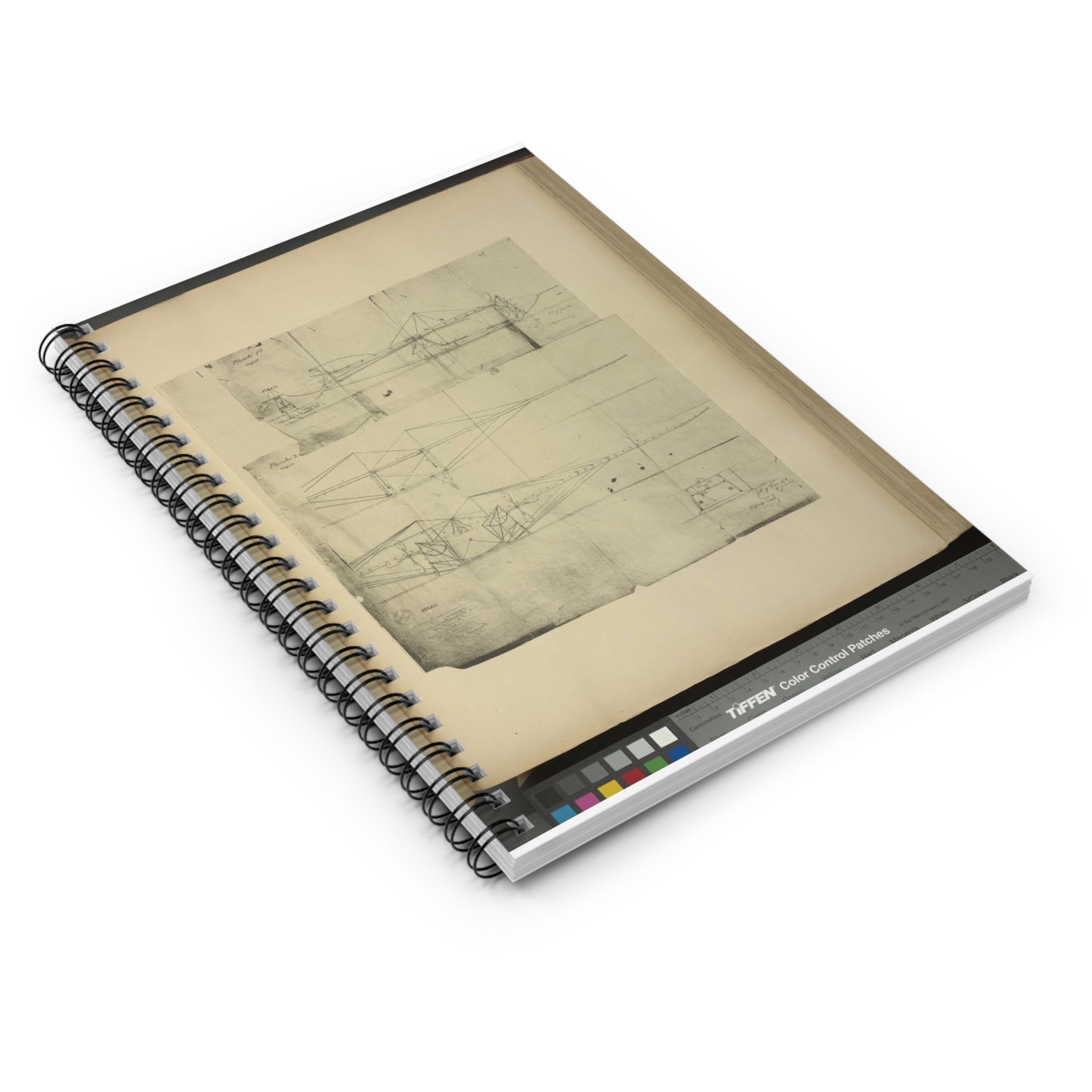 Patent drawing - Planche I et II du brevet n° 111.574 pris en France le 16 février 1876, par Penaud et Gauchot, pour «Un aéro-plane ou appareil aérien volant». Public domain image Spiral Bound Ruled Notebook with Printed Cover