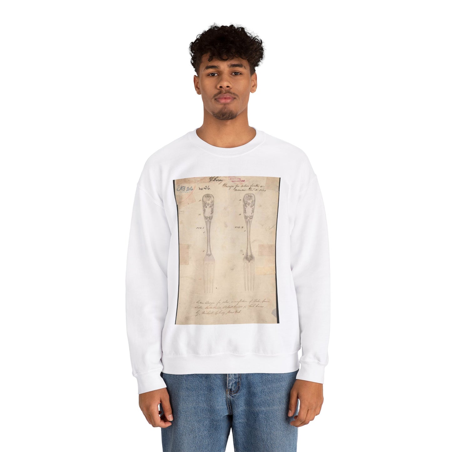 Patent drawing - Drawing of Design for Silver Forks Public domain image White Heavy Blend Adult Crew Neck SweatShirt
