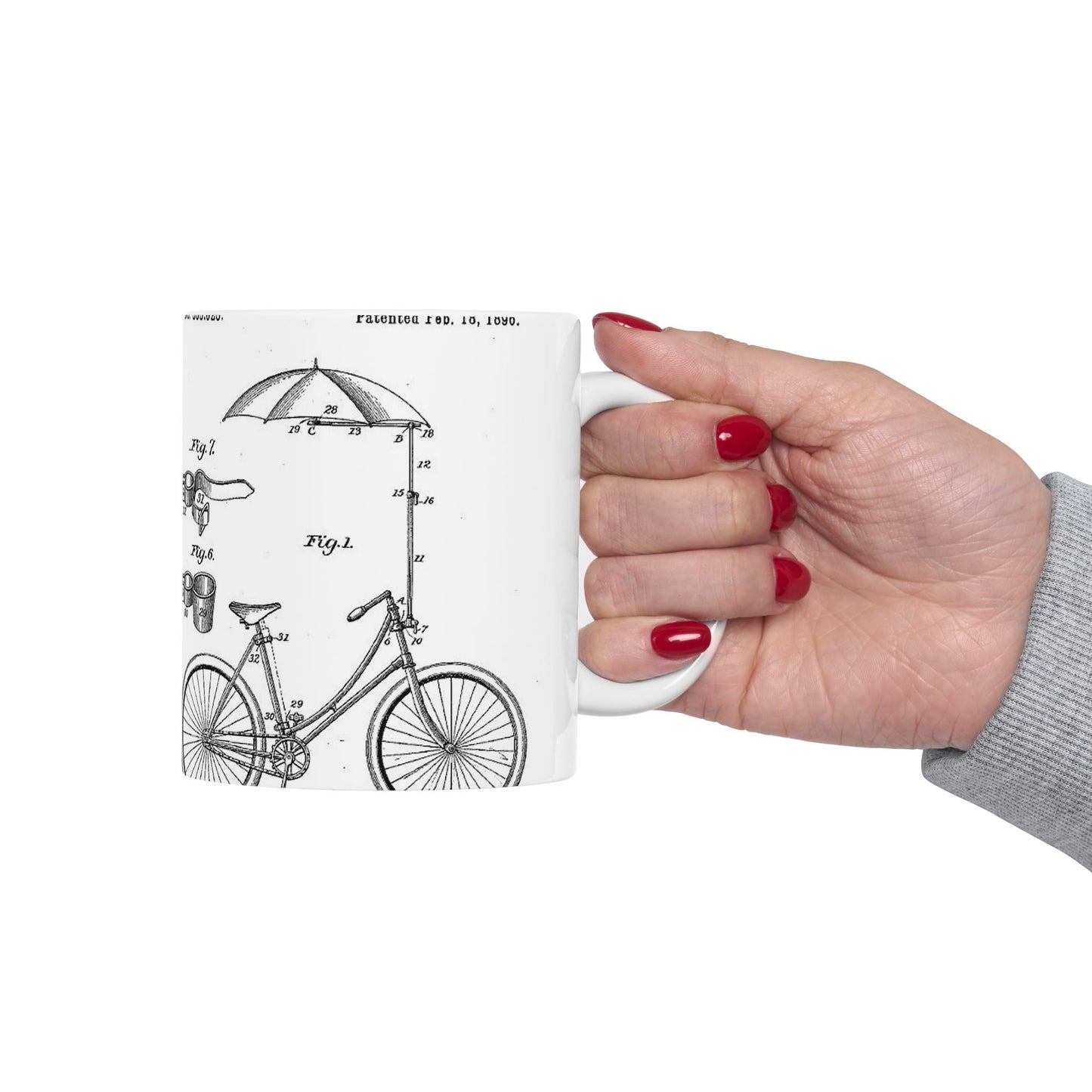 Patent drawing - Patent Application for Parasol Attachment (to a Bicycle) Public domain image Beautiful Novelty Ceramic Coffee Mug 11oz