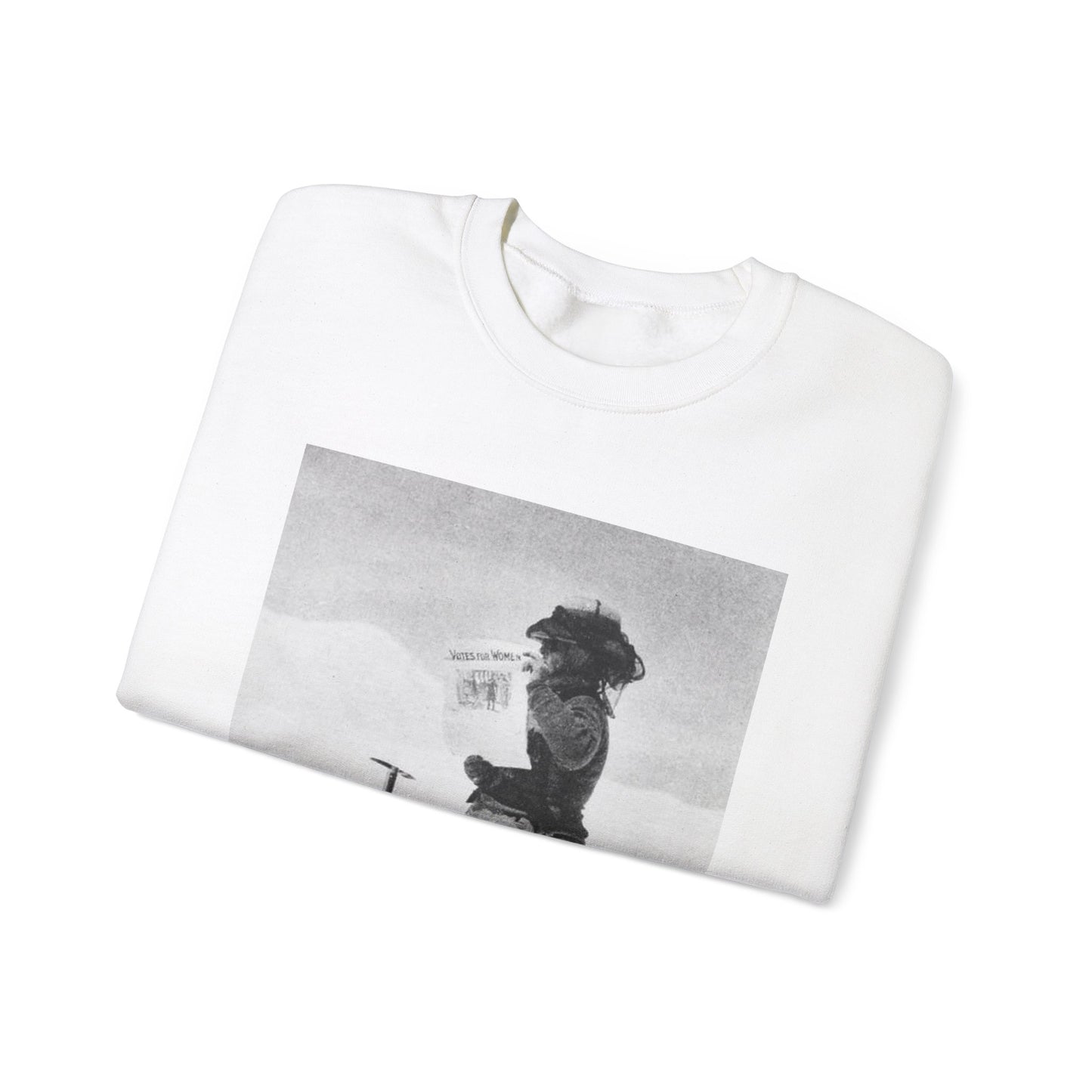 FannyBullockWorkmanVotesWomen - A woman standing in the snow holding a sign White Heavy Blend Adult Crew Neck SweatShirt